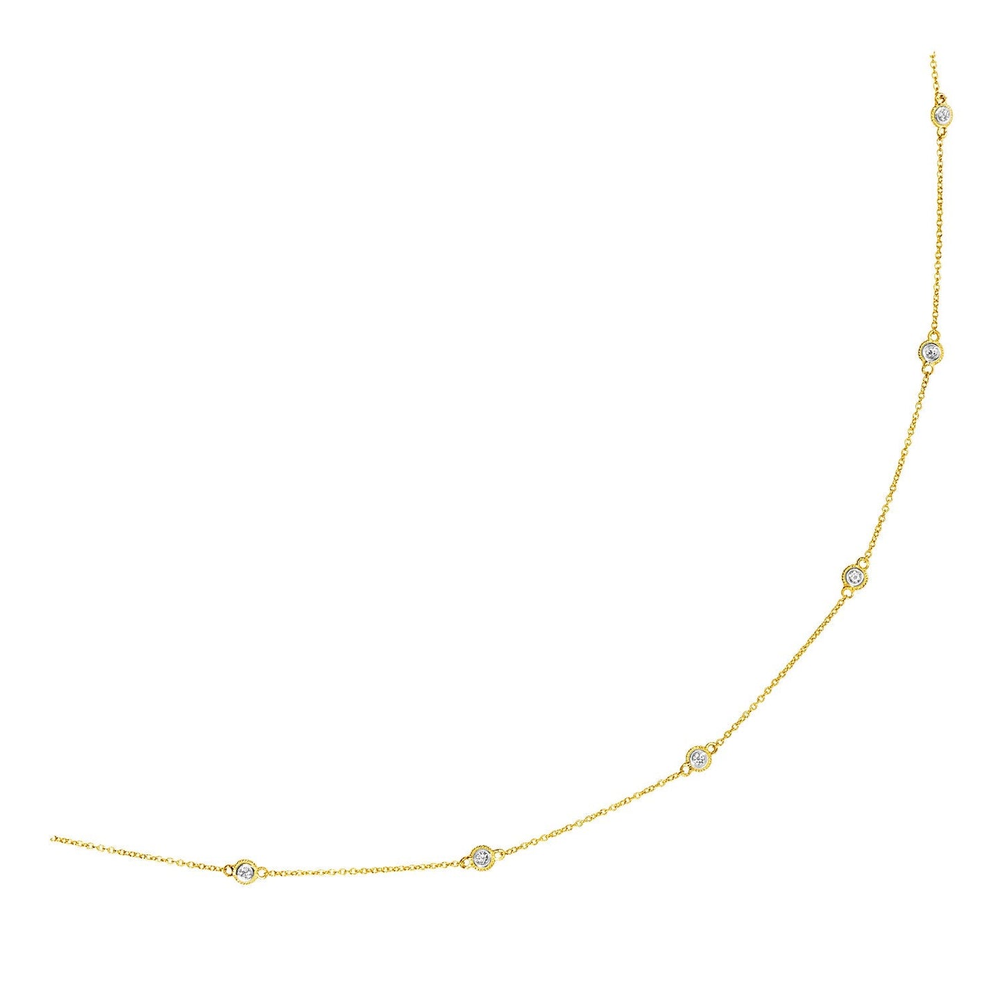 14k Yellow Gold Station Necklace with Round Diamonds - ThisandThatShoppe