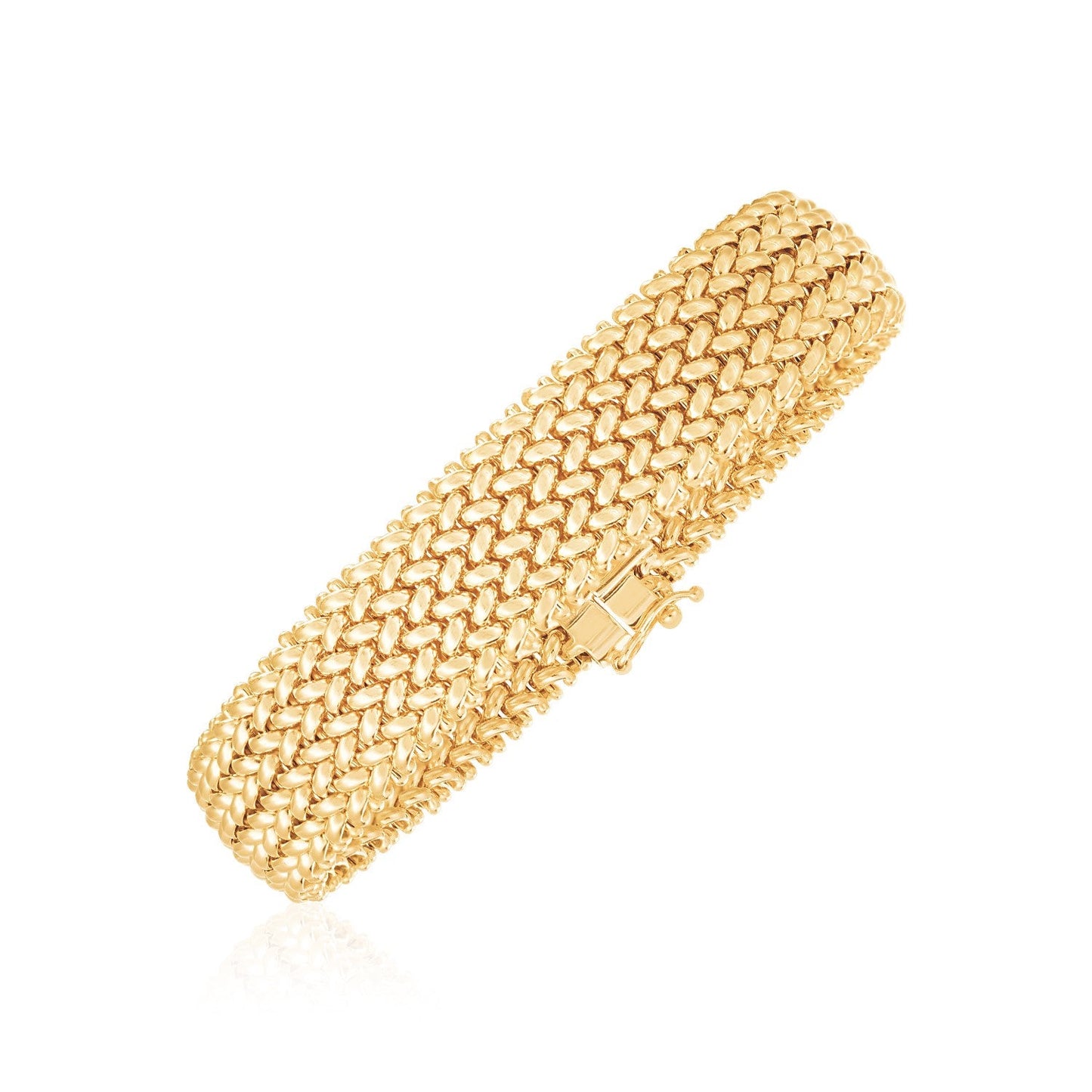 14 Karat Gelbgold dickes, geflochtenes Armband, hochglanzpoliert (14,50 mm)