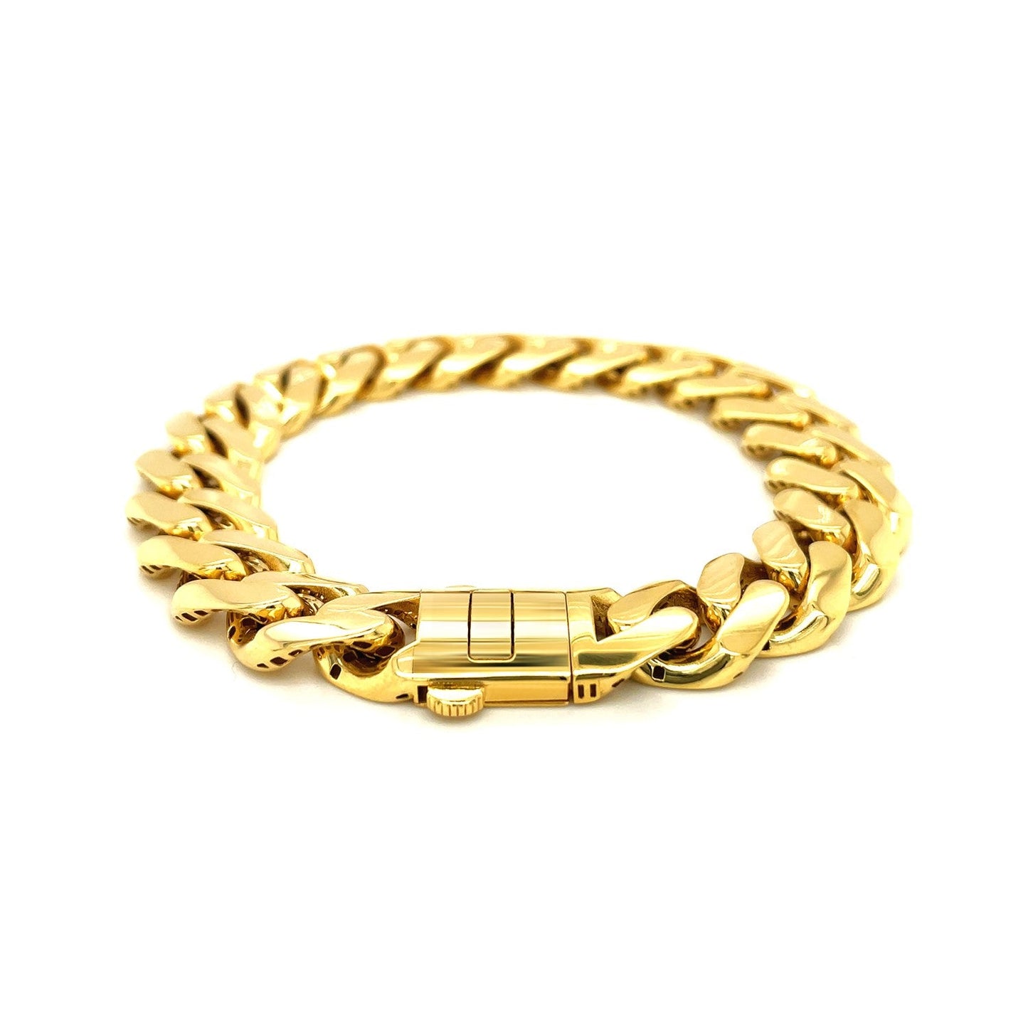 14 Karat Gelbgold 8,5 Zoll Breites Poliertes Panzerarmband