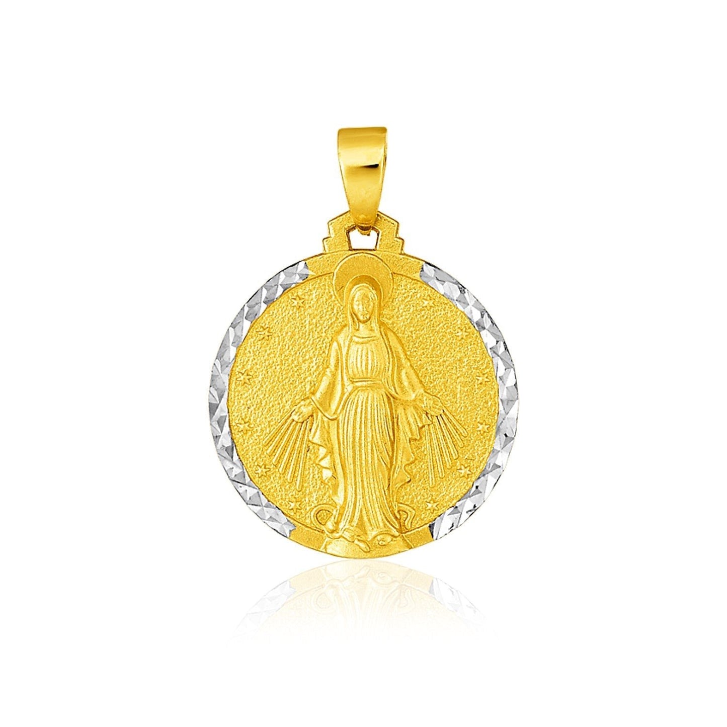 14k Two Tone Gold Round Religious Medal Pendant - ThisandThatShoppe