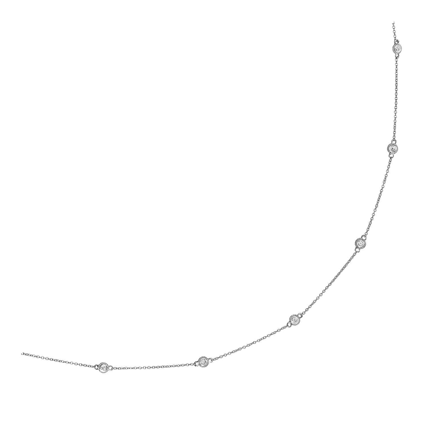 14k White Gold Station Necklace with Round Diamonds - ThisandThatShoppe