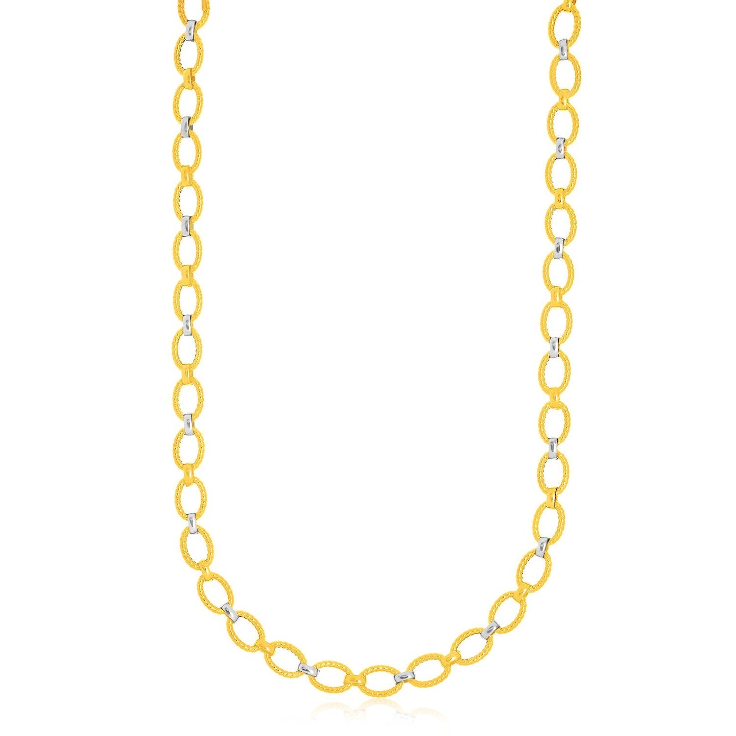 14k Two-Tone Gold Multi-Textured Oval Link Fancy Necklace - ThisandThatShoppe