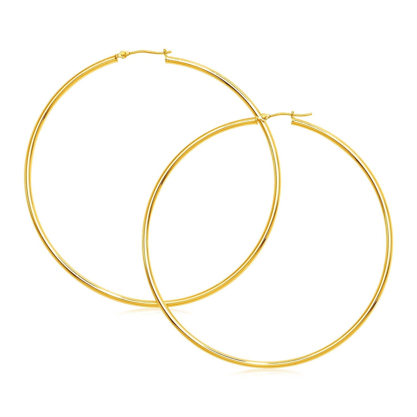 Grandes boucles d'oreilles créoles polies en or jaune 14 carats (2 x 70 mm)