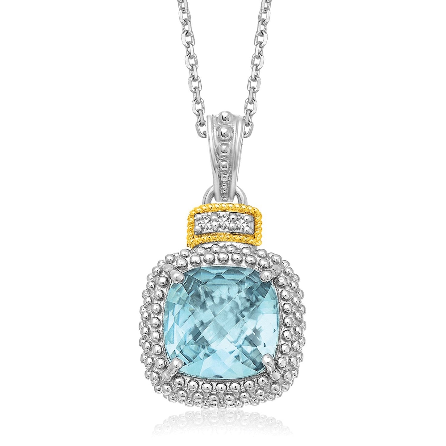 Anhänger aus 18 Karat Gelbgold und Sterlingsilber mit himmelblauem Topas und Diamanten im Popcorn-Design
