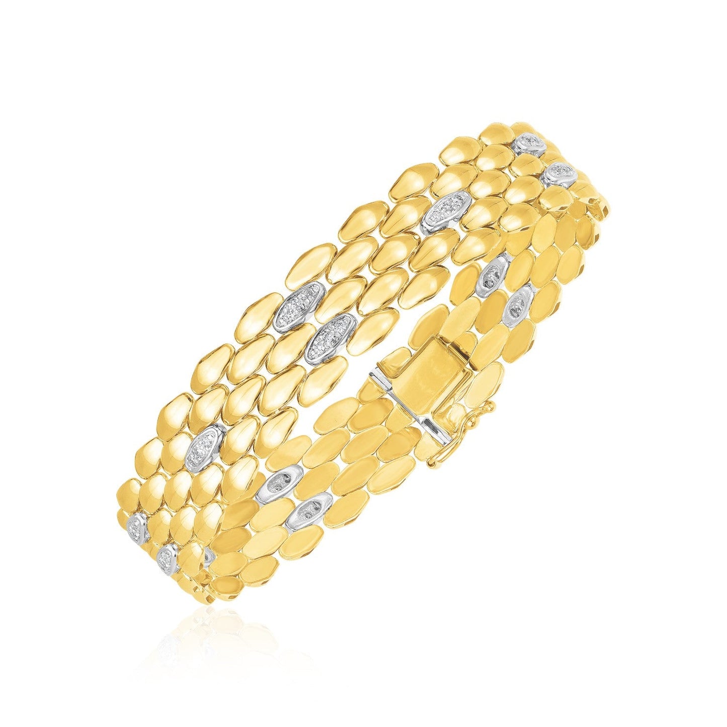 Armband aus 14 Karat zweifarbigem Hochglanzgold mit Diamanten und Pantherkopf (12 mm)