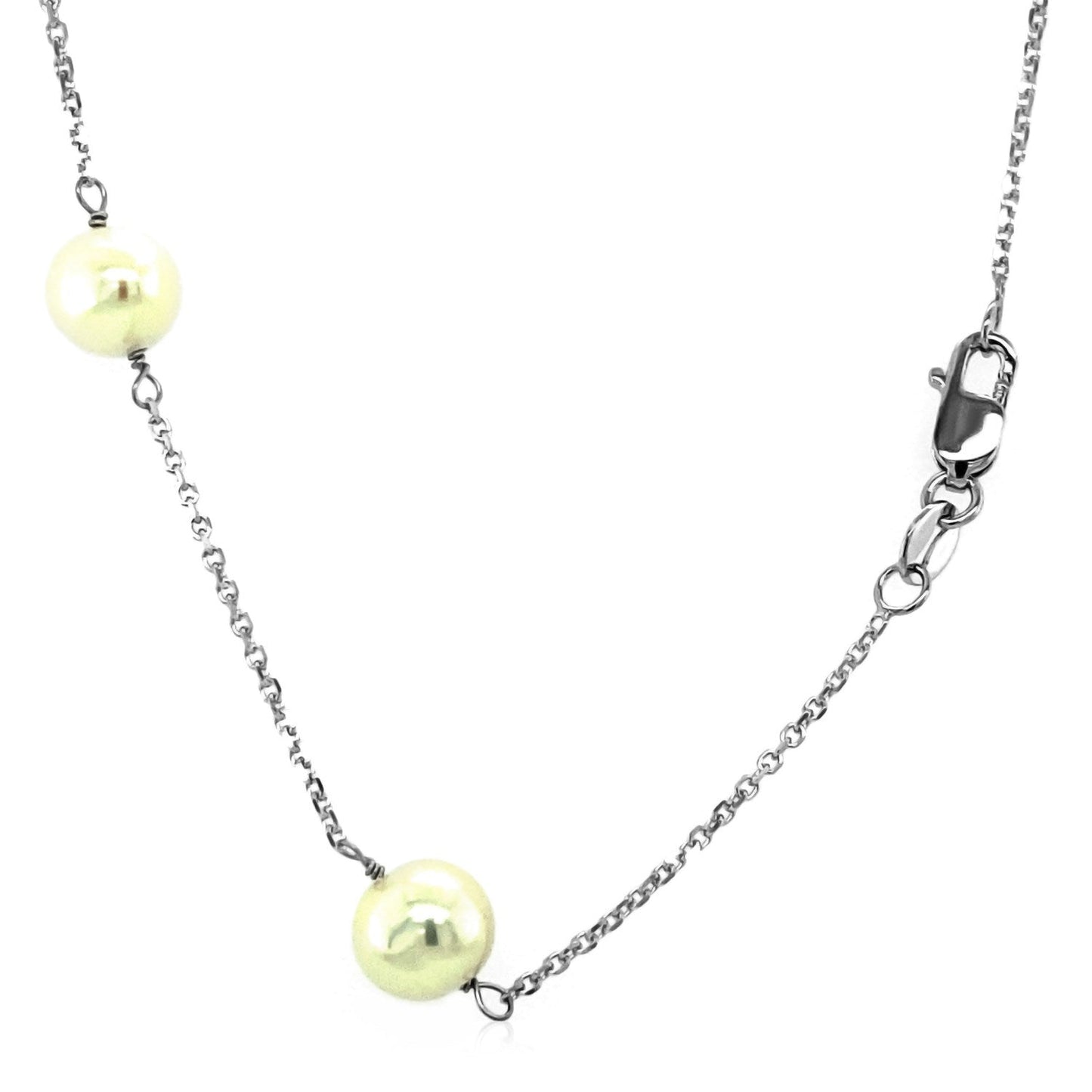 14k White Gold Necklace with White Pearls - ThisandThatShoppe