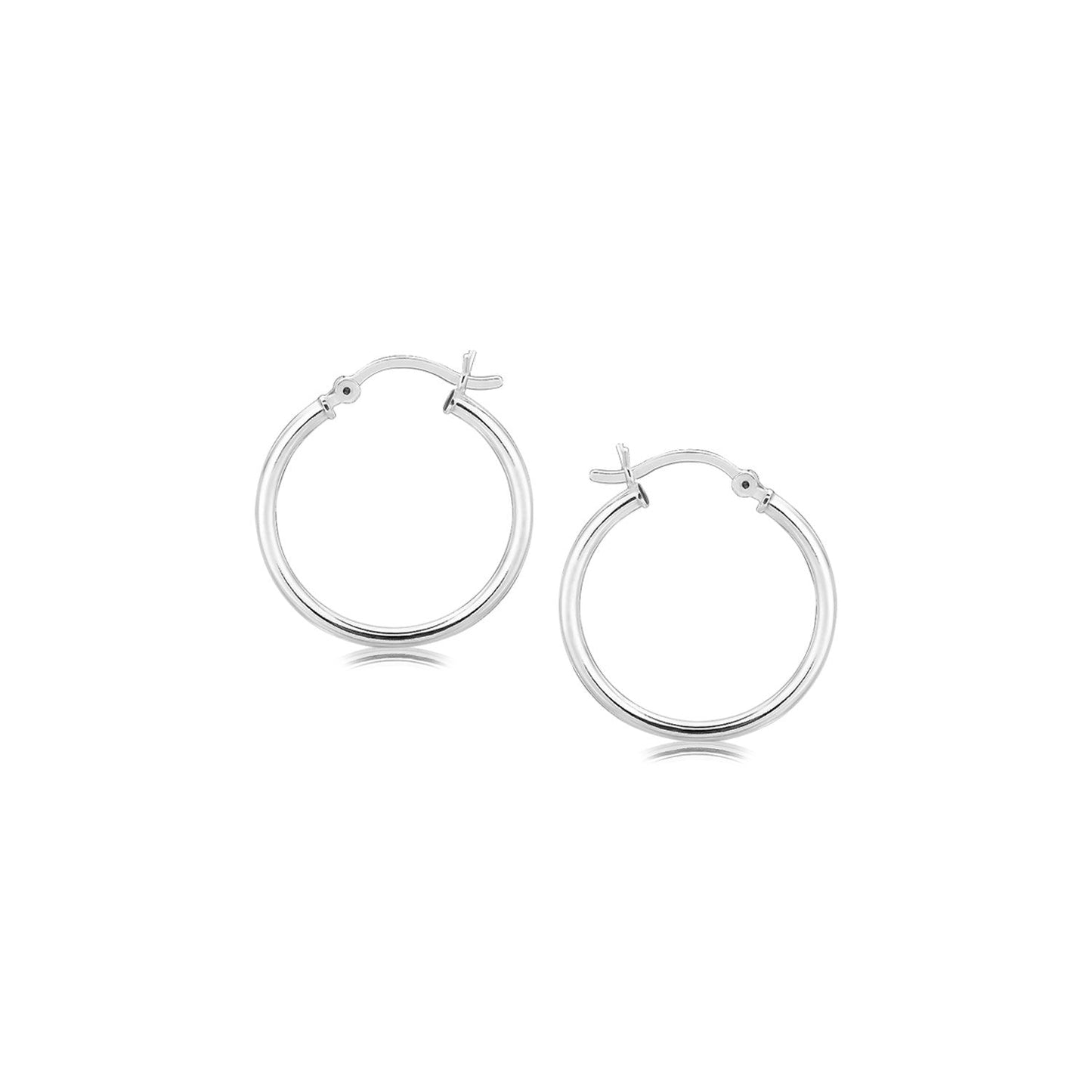 Boucles d'oreilles créoles fines en argent sterling poli avec placage rhodium (20 mm)