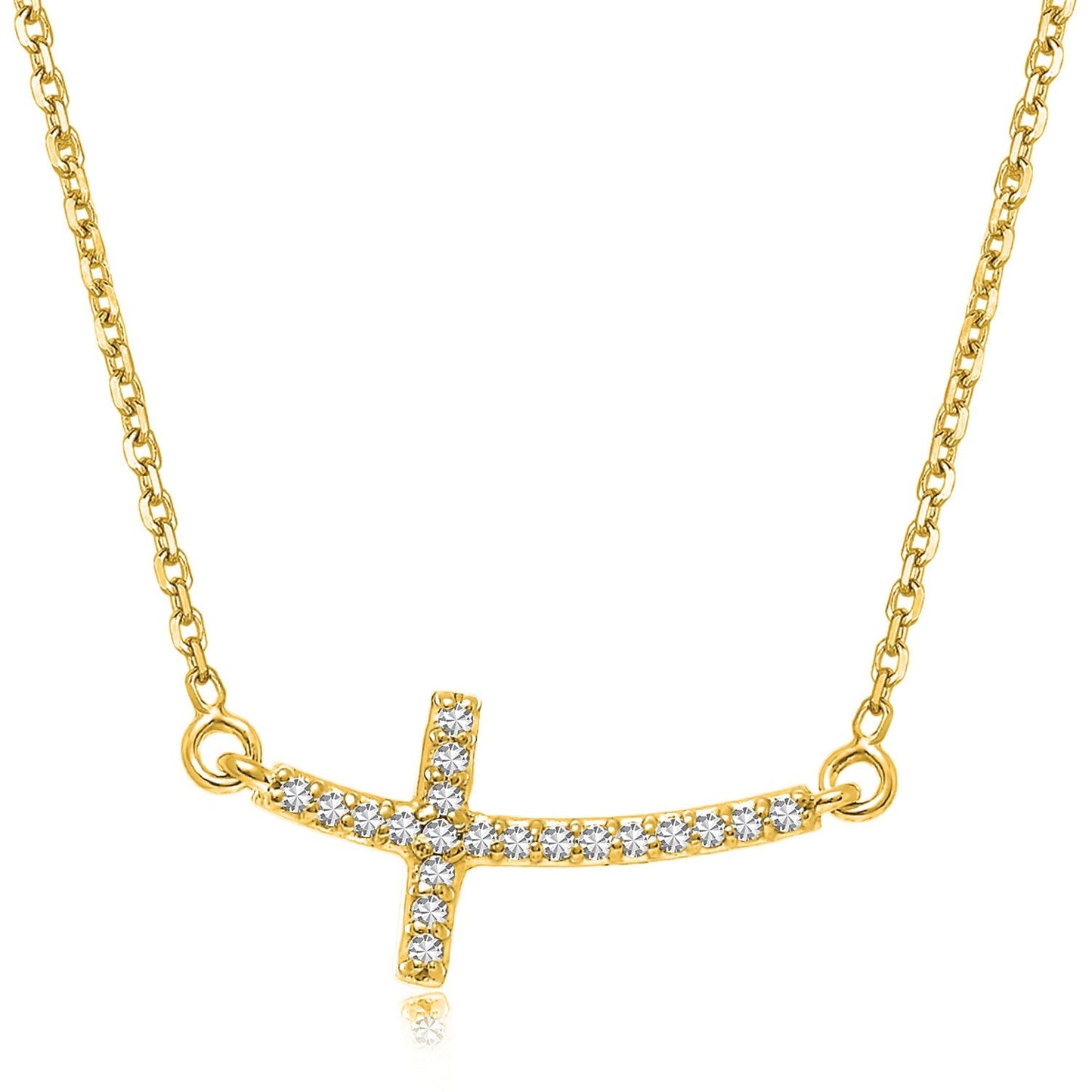 14k Yellow Gold Diamond Accented Curved Cross Necklace (.11cttw) - ThisandThatShoppe