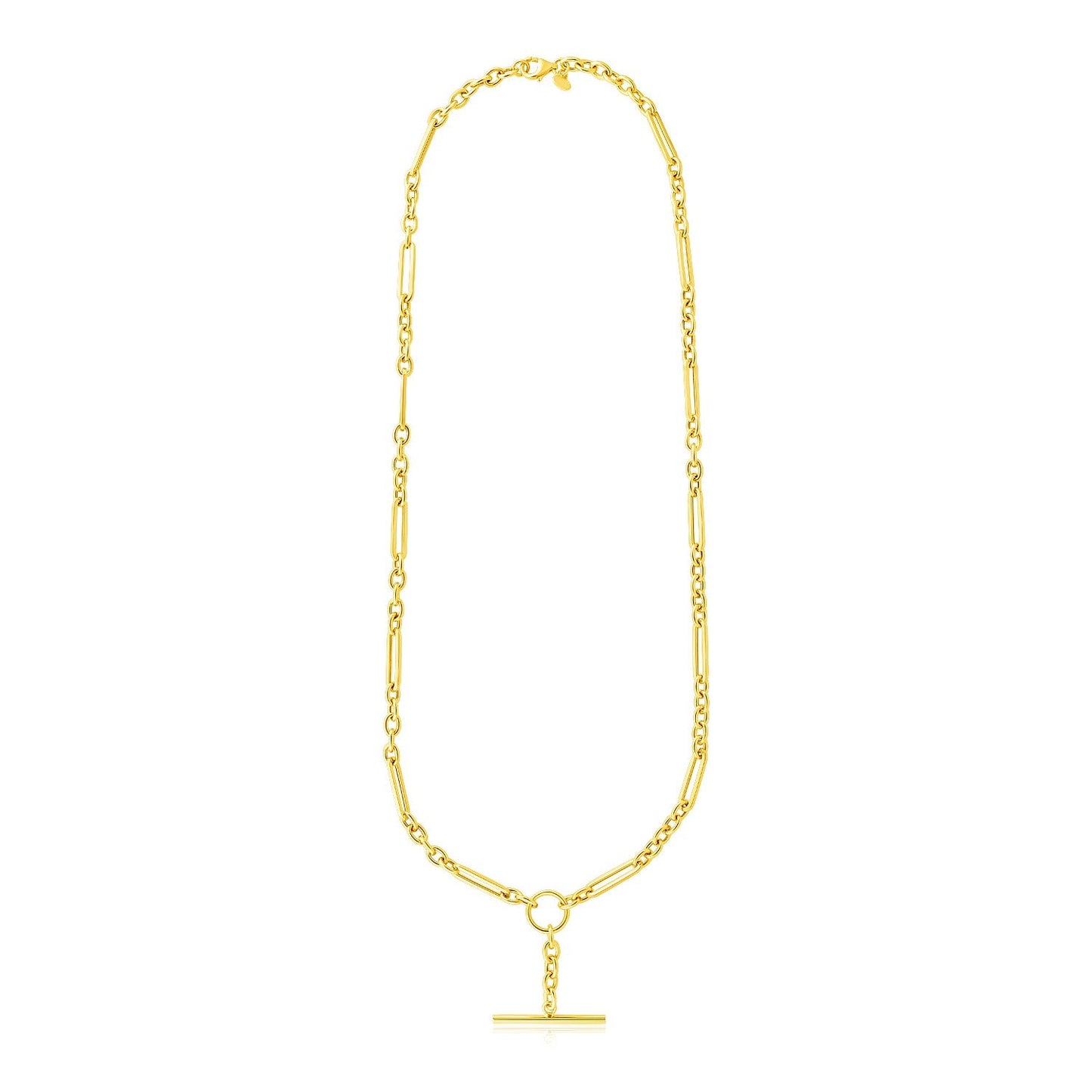 14k Yellow Gold Alternating Oval and Round Chain Necklace with Toggle - ThisandThatShoppe