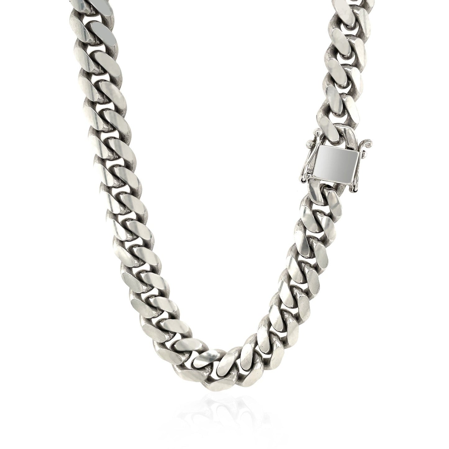 Sterling Silver Rhodium Plated Miami Cuban Chain (9.80 mm) - ThisandThatShoppe