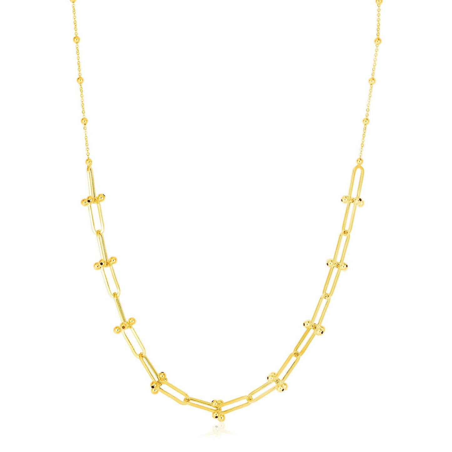 14k Yellow Gold Beaded U Link Chain Necklace - ThisandThatShoppe