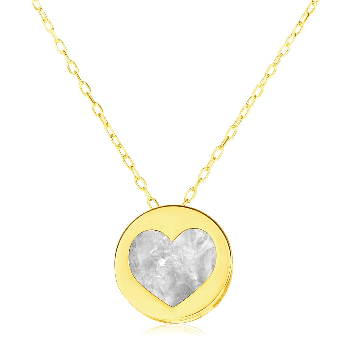 Collier en or jaune 14 carats avec cœur en nacre
