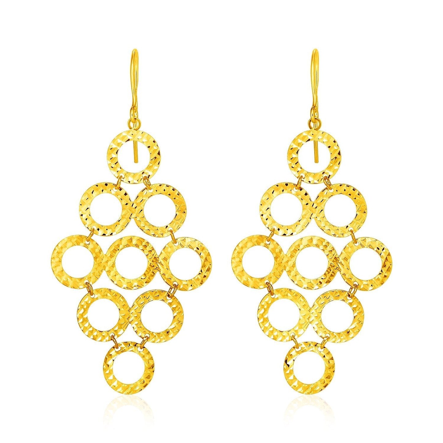 14k Yellow Gold Earrings with Textured Open Circle Motifs - ThisandThatShoppe