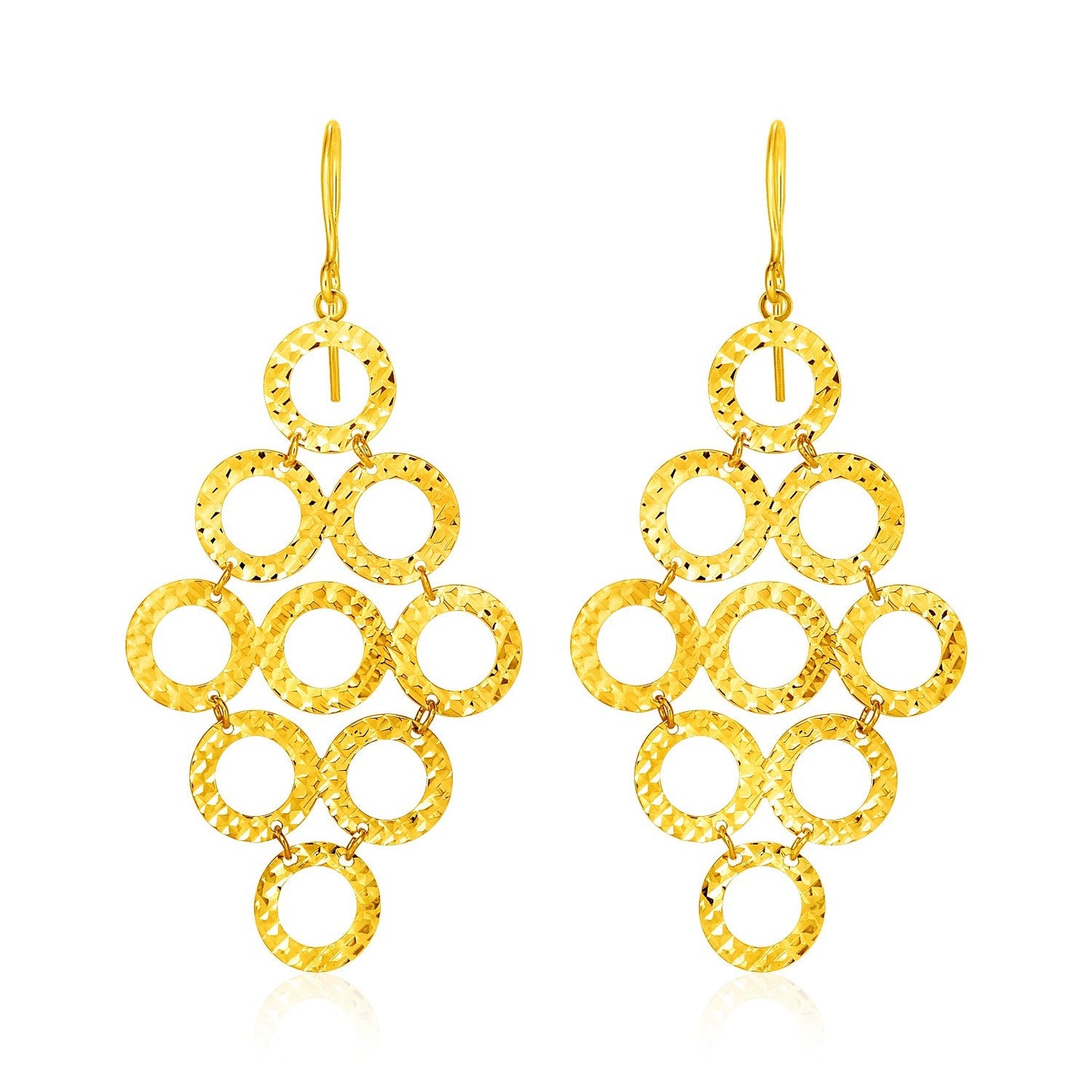 14k Yellow Gold Earrings with Textured Open Circle Motifs - ThisandThatShoppe