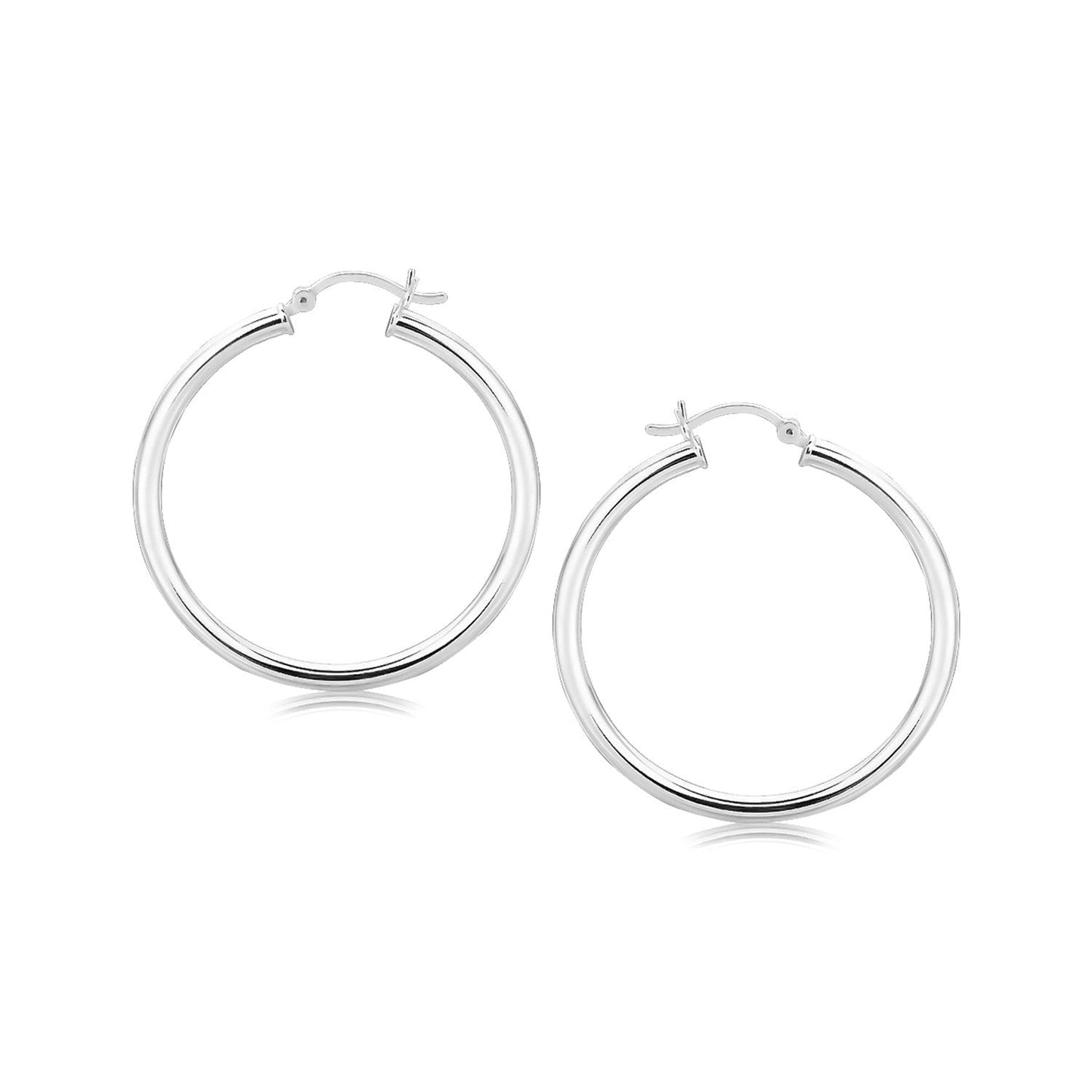 Créoles en argent sterling plaqué rhodium motif poli (35mm)