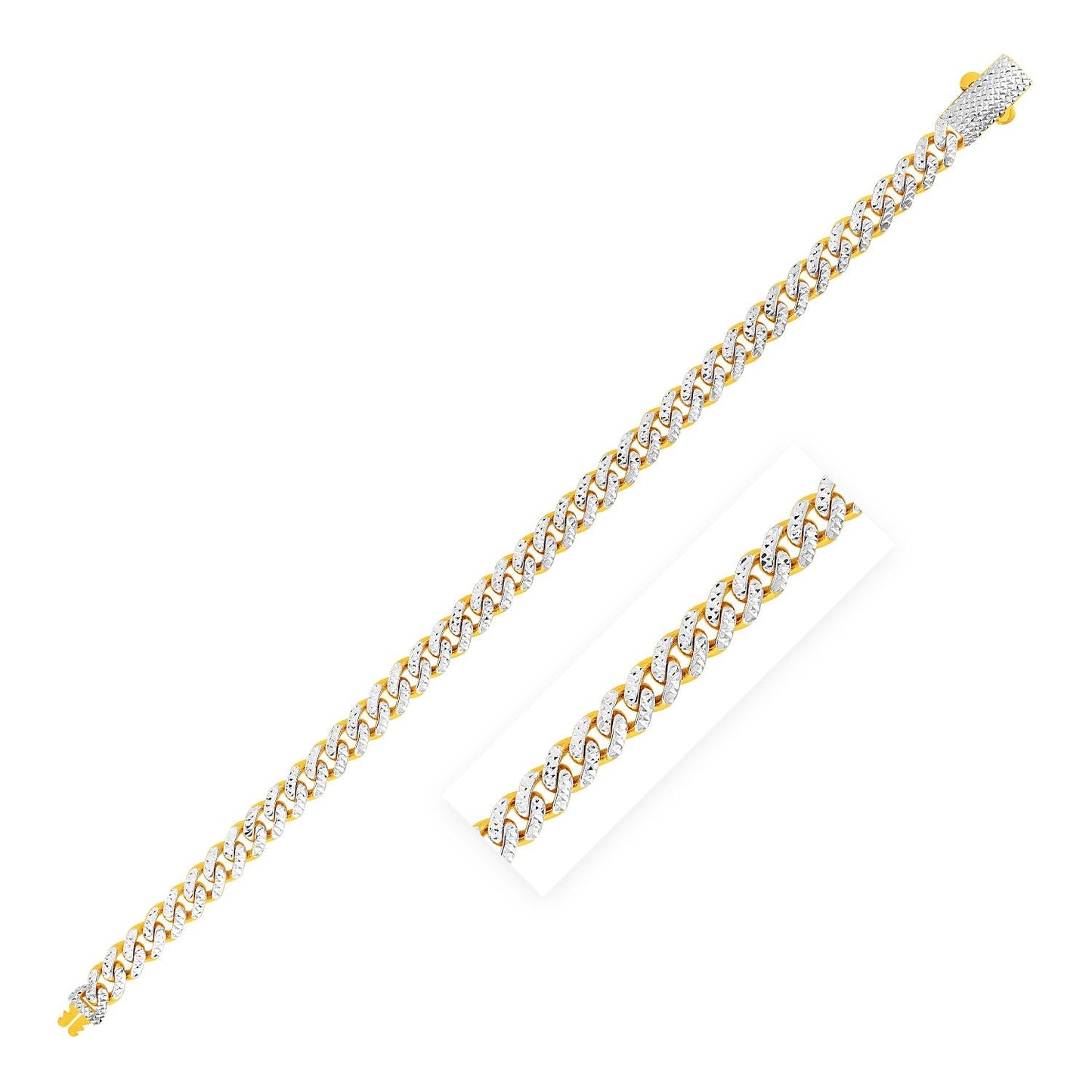 Bracelet cubain Miami moderne en or jaune 14 carats avec pavé blanc poli (6,5 mm)