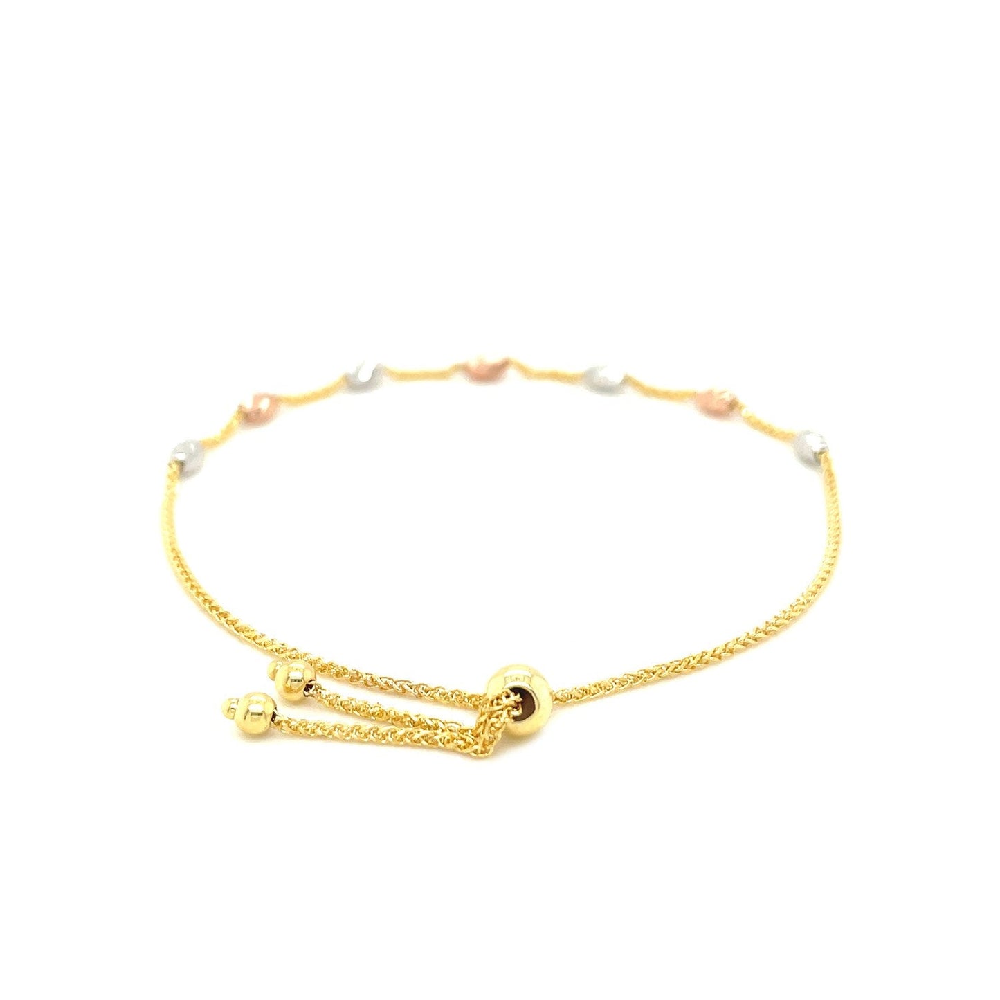 14k Tricolor-Gold Strukturiertes Ovales Stationen-Lariat-Armband (1,20 mm)