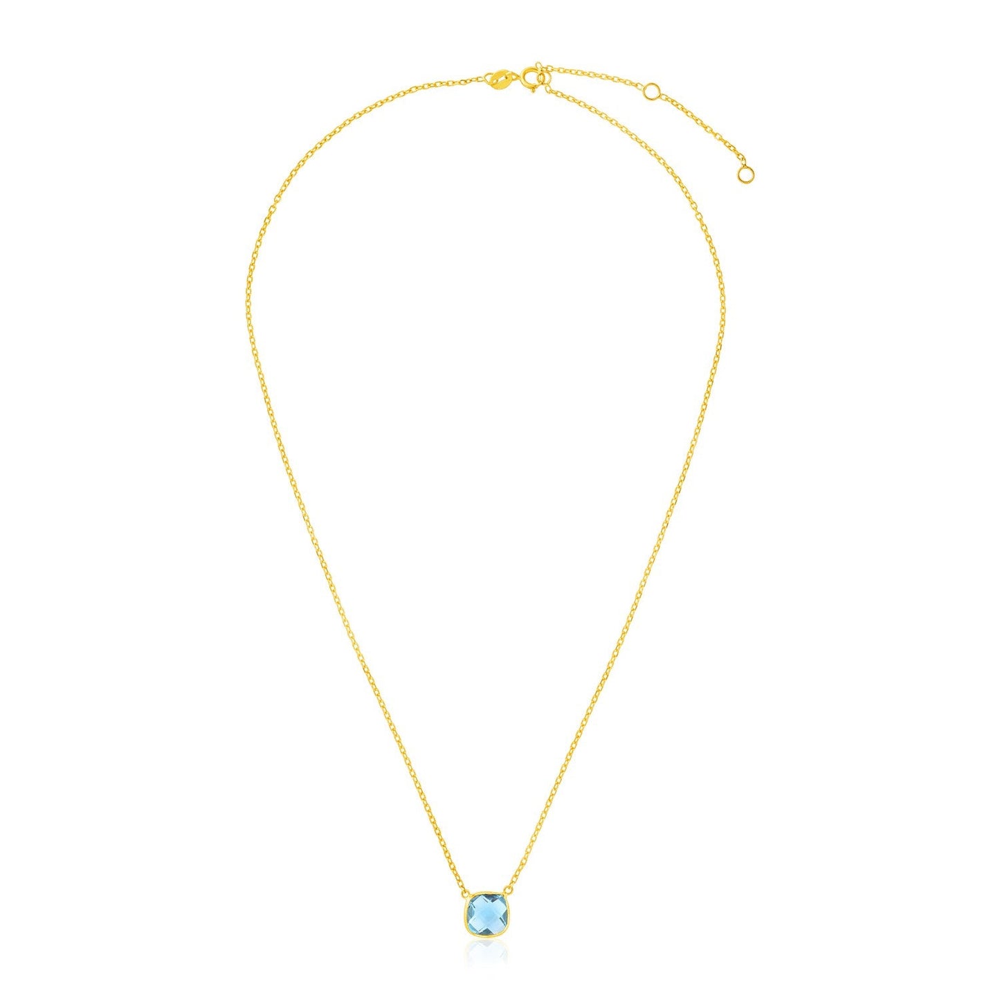 14k Yellow Gold 17 inch Necklace with Cushion Blue Topaz - ThisandThatShoppe