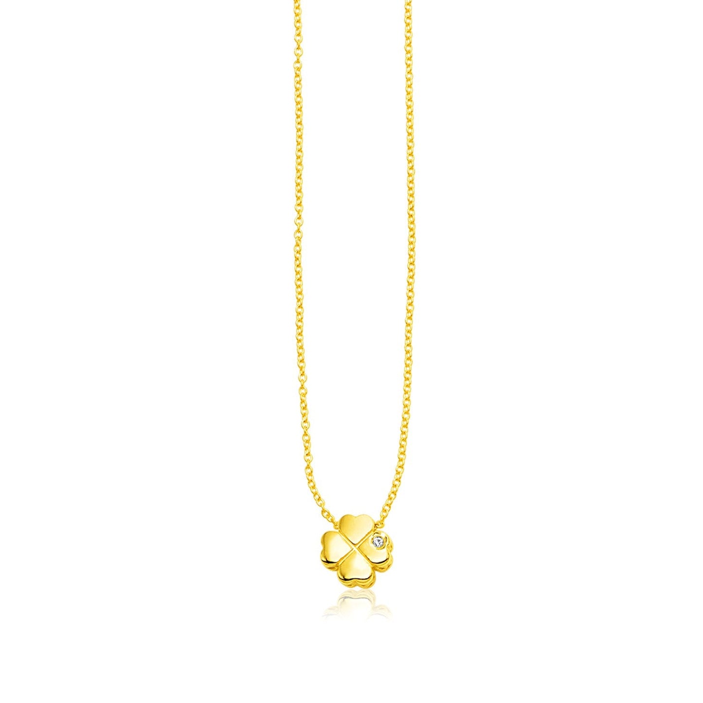 Halskette aus 14 Karat Gelbgold, poliert, vierblättriges Kleeblatt mit Diamant