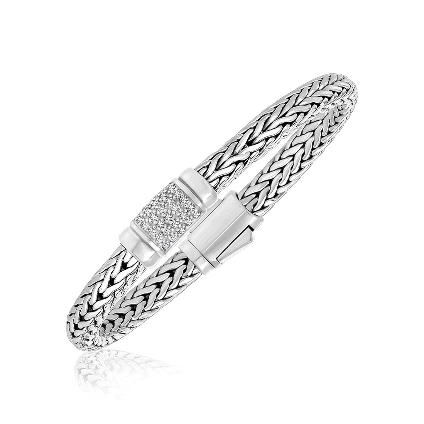 Armreif aus Sterlingsilber mit Webmuster und weißen Saphirakzenten (6,35 mm)