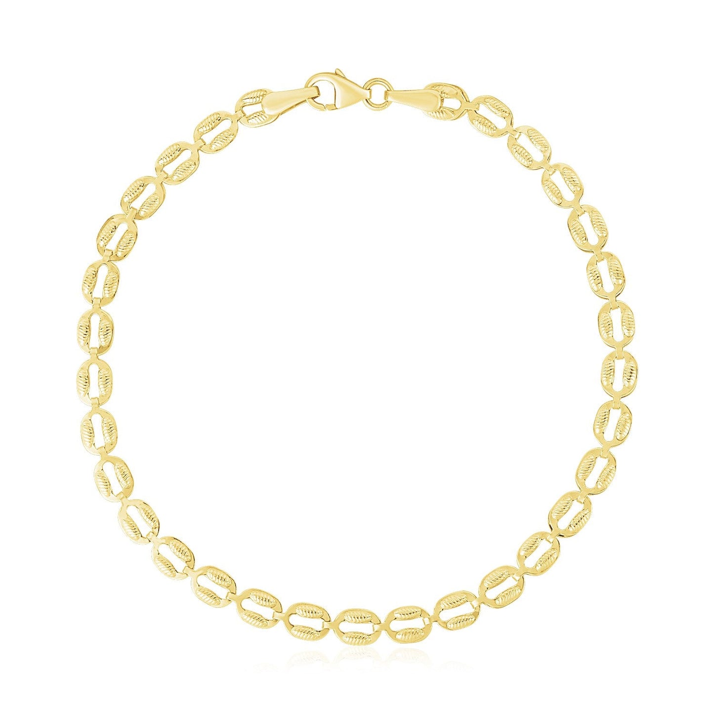 Armband mit geschwungenen, ovalen Gliedern, 14 Karat Gelbgold, hochglanzpoliert, strukturiert (3,8 mm)