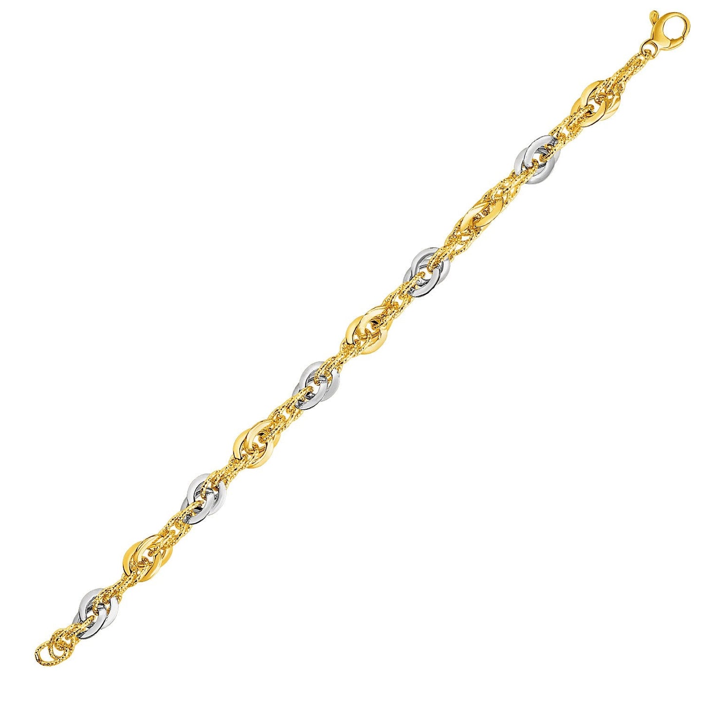 Armband aus 14 Karat Gelb- und Weißgold mit doppelten Gliedern und Textur