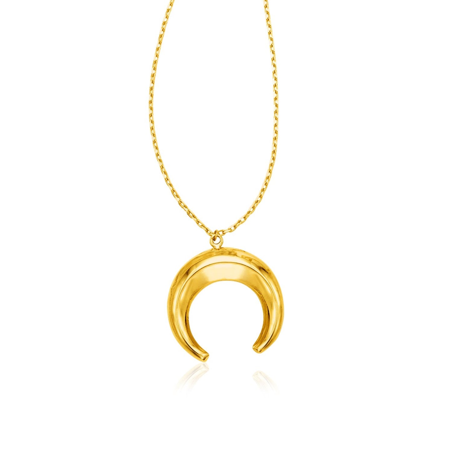 14k Yellow Gold 17 inch Necklace with Domed Moon Motif Pendant - ThisandThatShoppe
