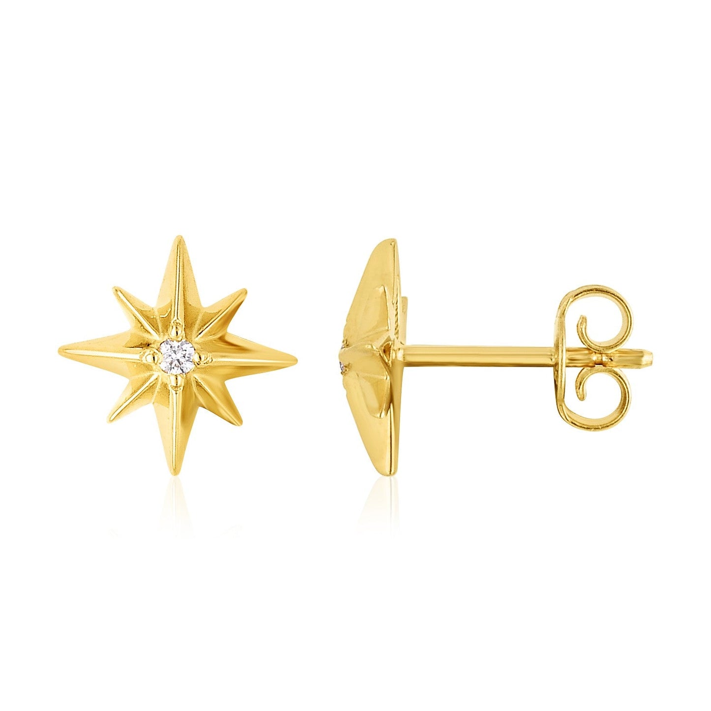 Ohrringe aus 14 Karat Gelbgold mit hochglanzpoliertem Nordstern und Diamanten