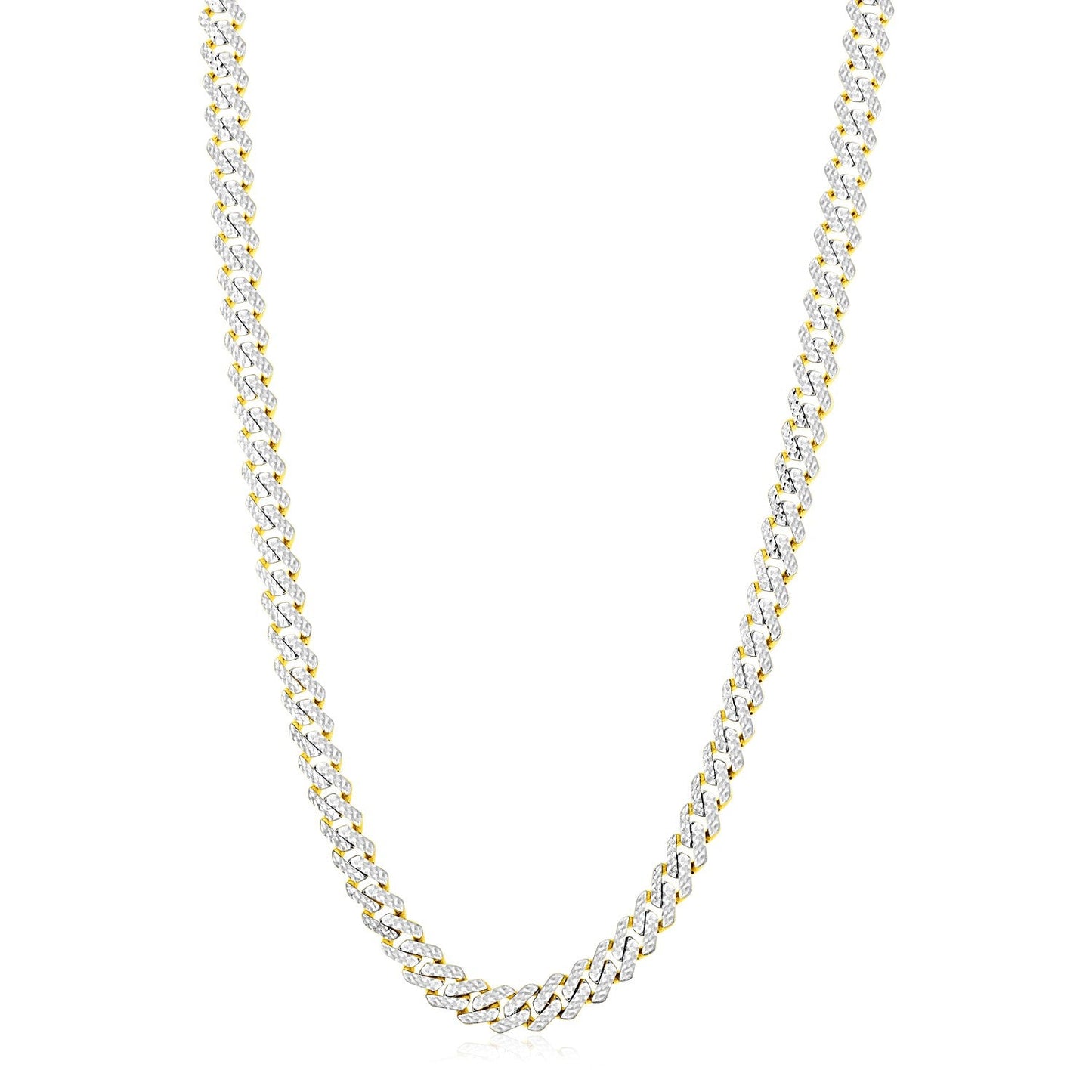 14k Yellow Gold White Pave High Polish Modern Lite Edge Chain (8.00 mm)