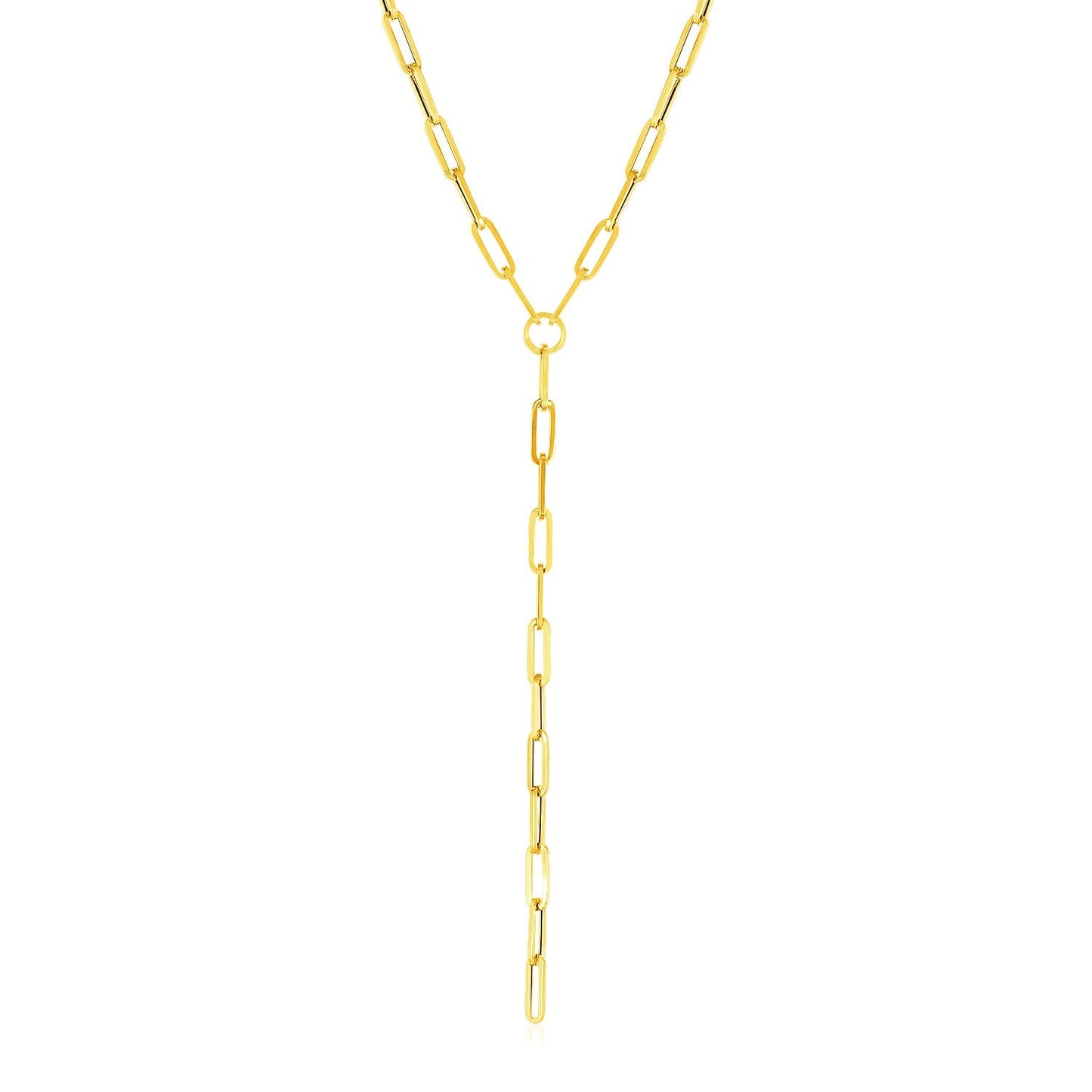 14k Yellow Gold Paperclip Chain Lariat Necklace - ThisandThatShoppe