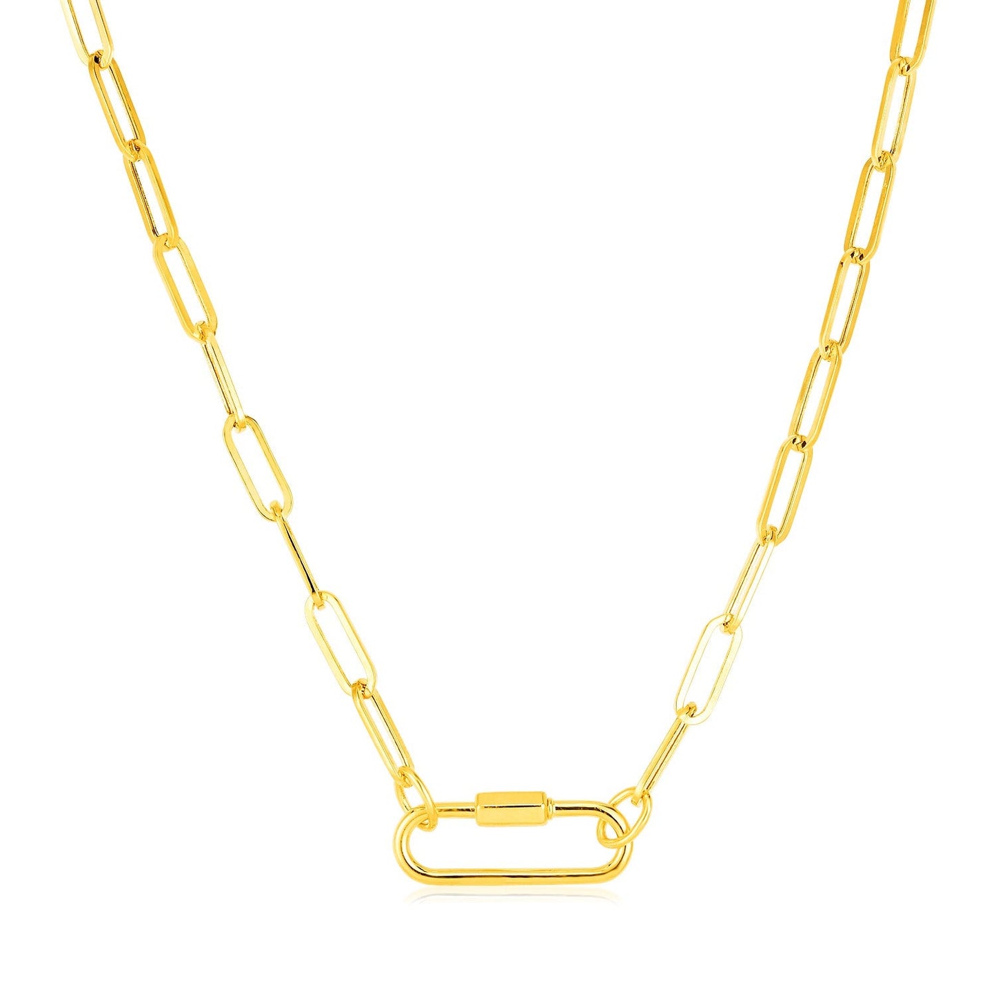 14k Yellow Gold Paperclip Chain Necklace with Oval Carabiner Clasp - ThisandThatShoppe