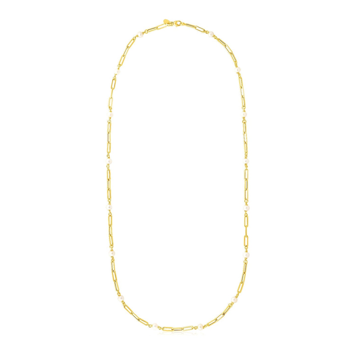 14k Yellow Gold Paperclip Chain and Pearl Necklace - ThisandThatShoppe