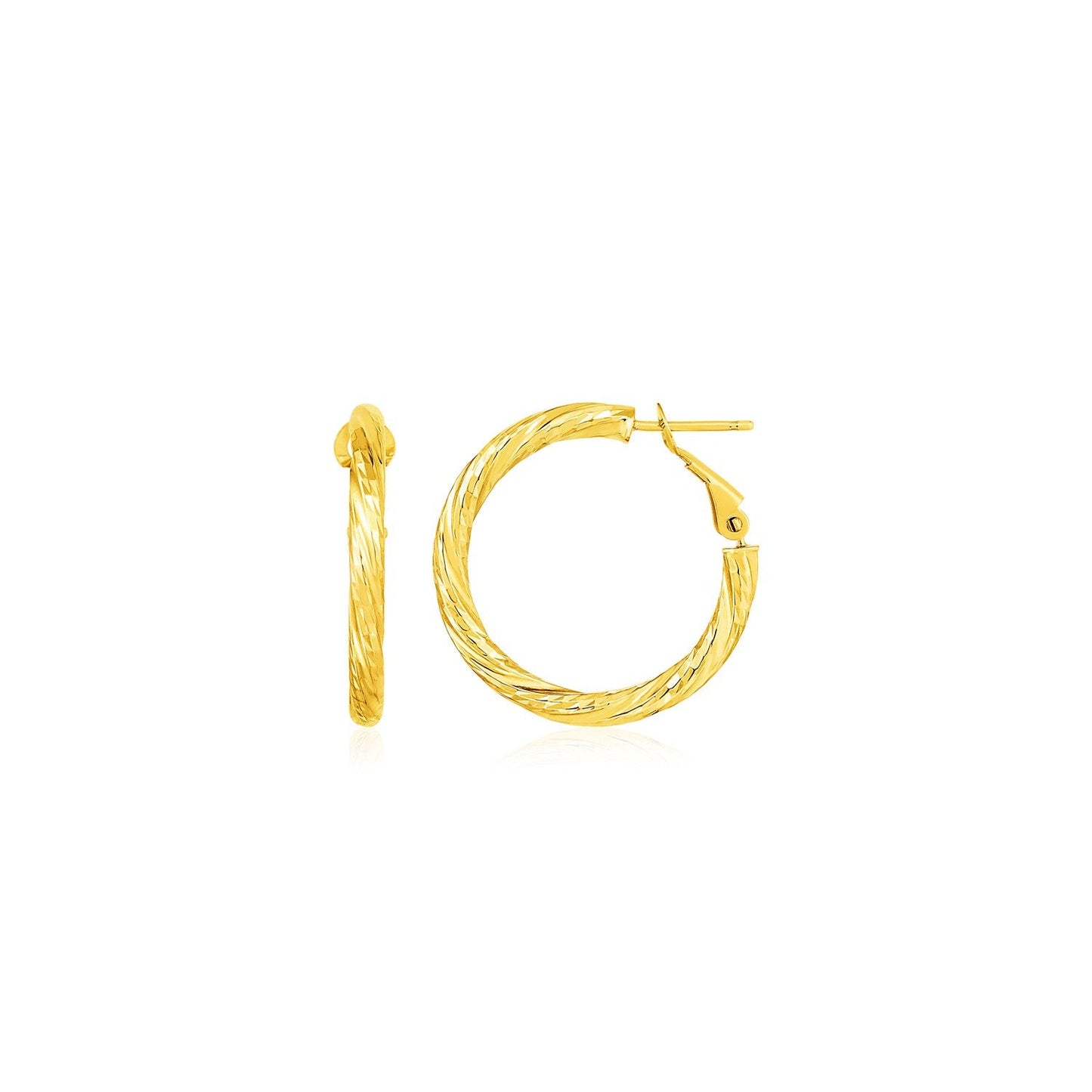 14 Karat Gelbgold Kleine gedrehte runde Creolen (3x10mm)