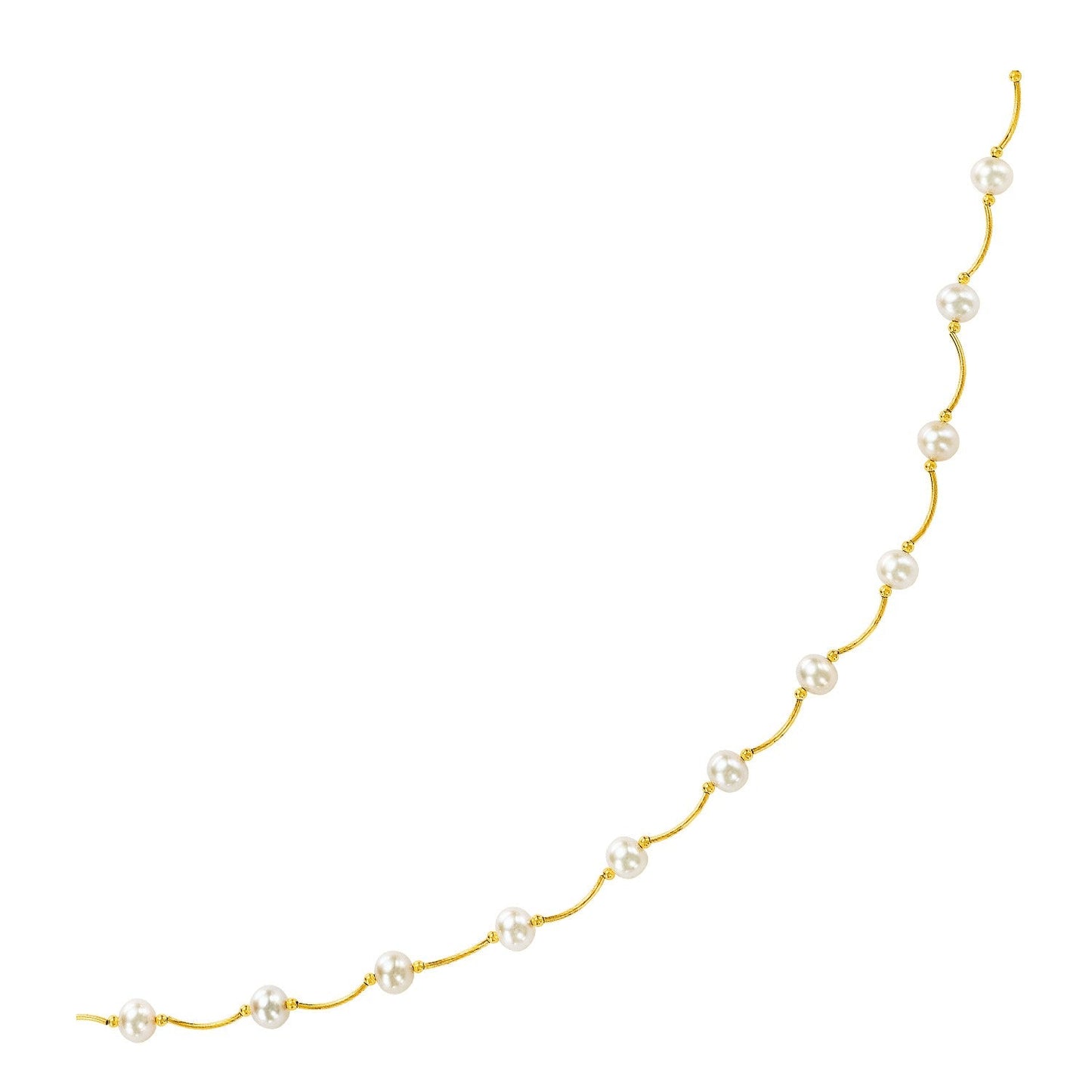 14k Yellow Gold Arc Link Necklace with White Pearls - ThisandThatShoppe