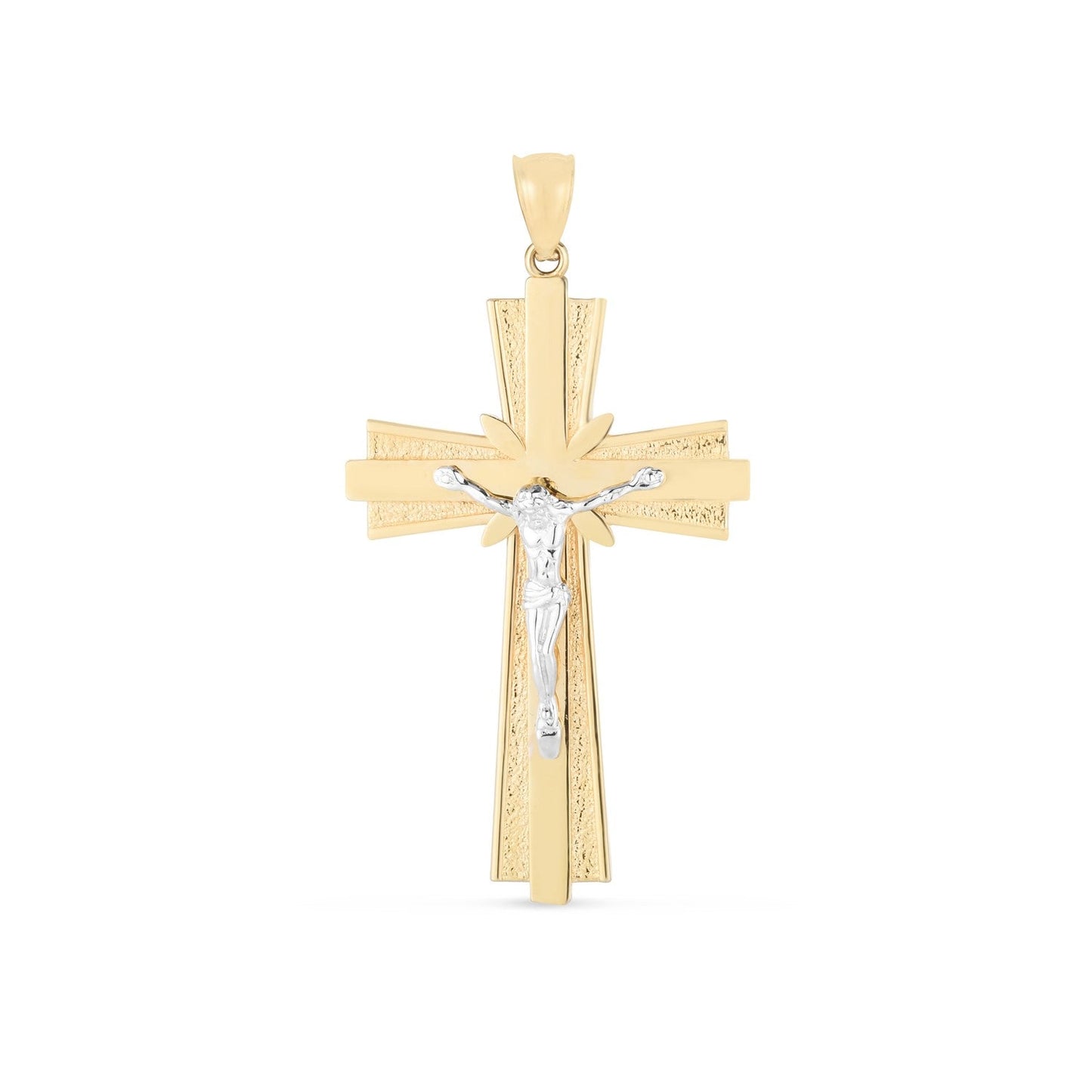 Kreuz-Anhänger aus 14 Karat zweifarbigem Gold mit Hochglanz-Diamantschliff