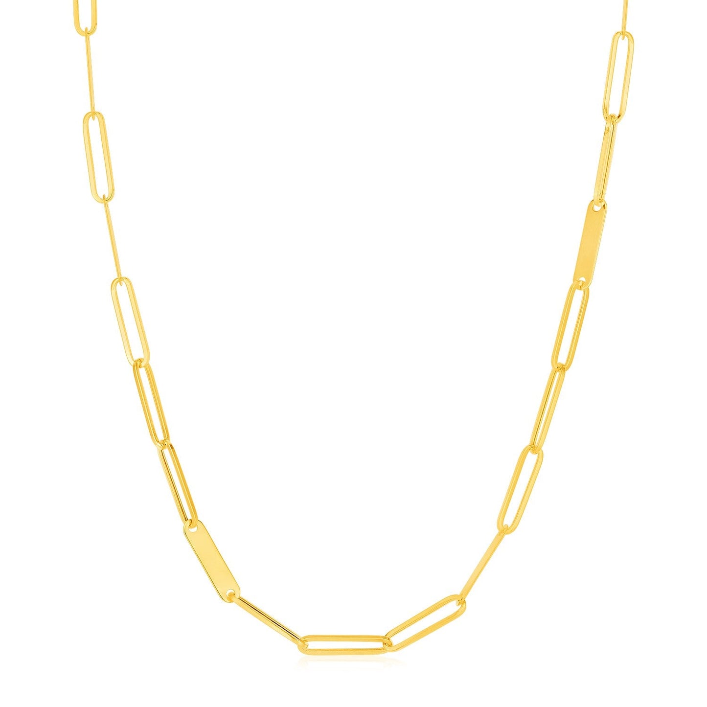14k Yellow Gold Alternating Paperclip Chain Link and Gold Bar Necklace - ThisandThatShoppe