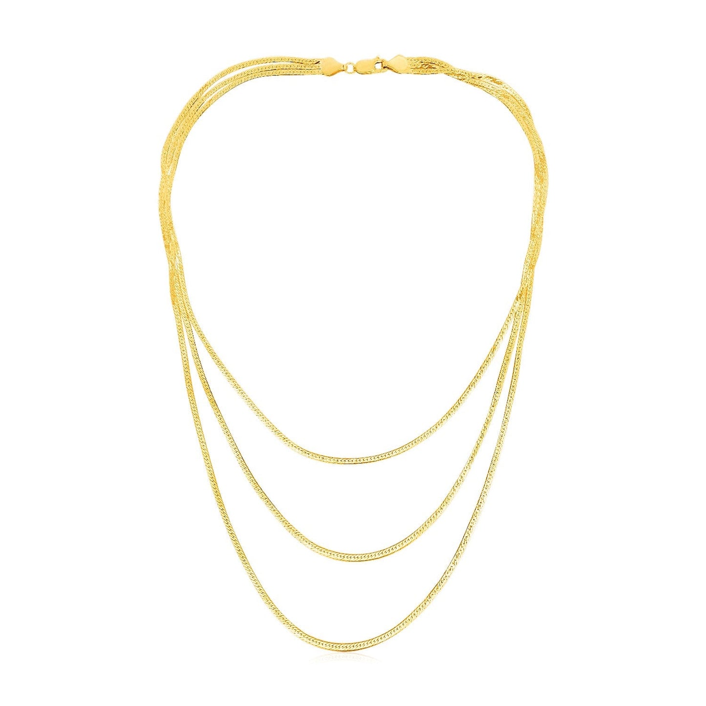 14k Yellow Gold Three Strand Herringbone Chain Necklace - ThisandThatShoppe