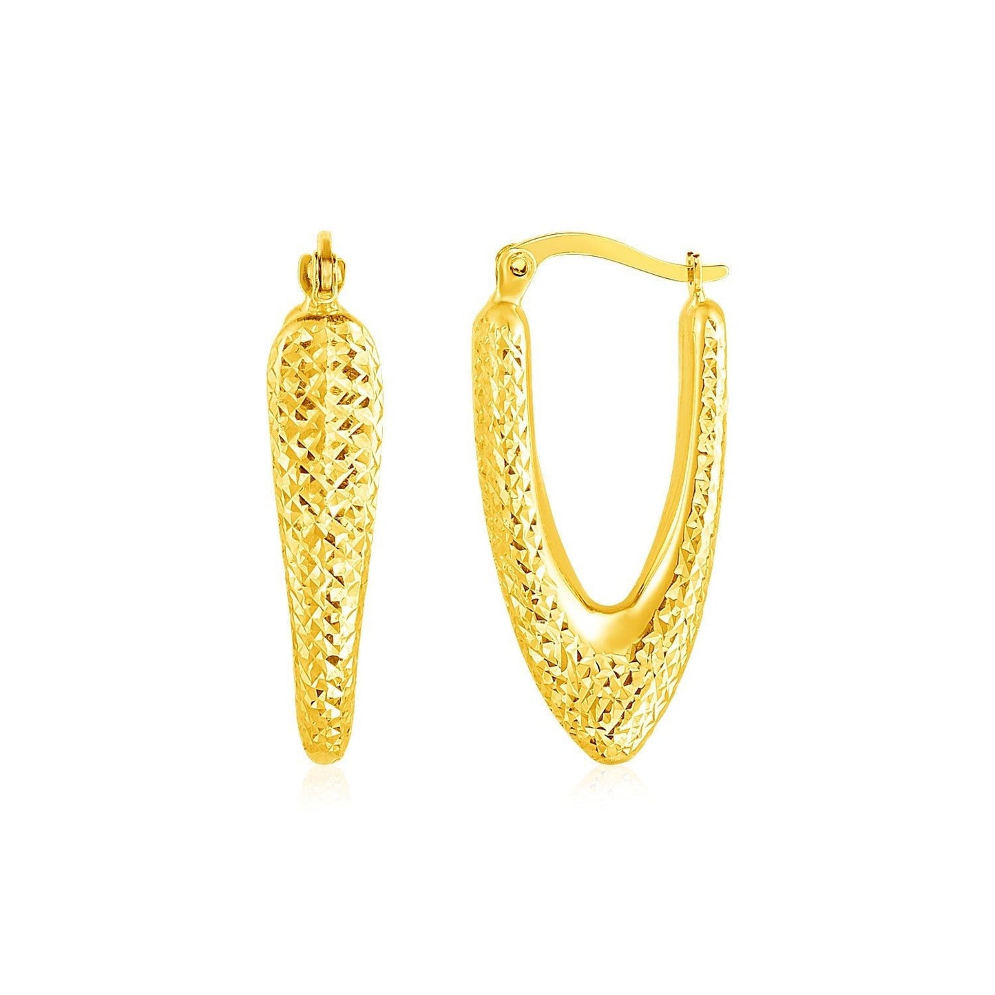 14k Yellow Gold V Shaped Puffed Hoop Earrings - ThisandThatShoppe