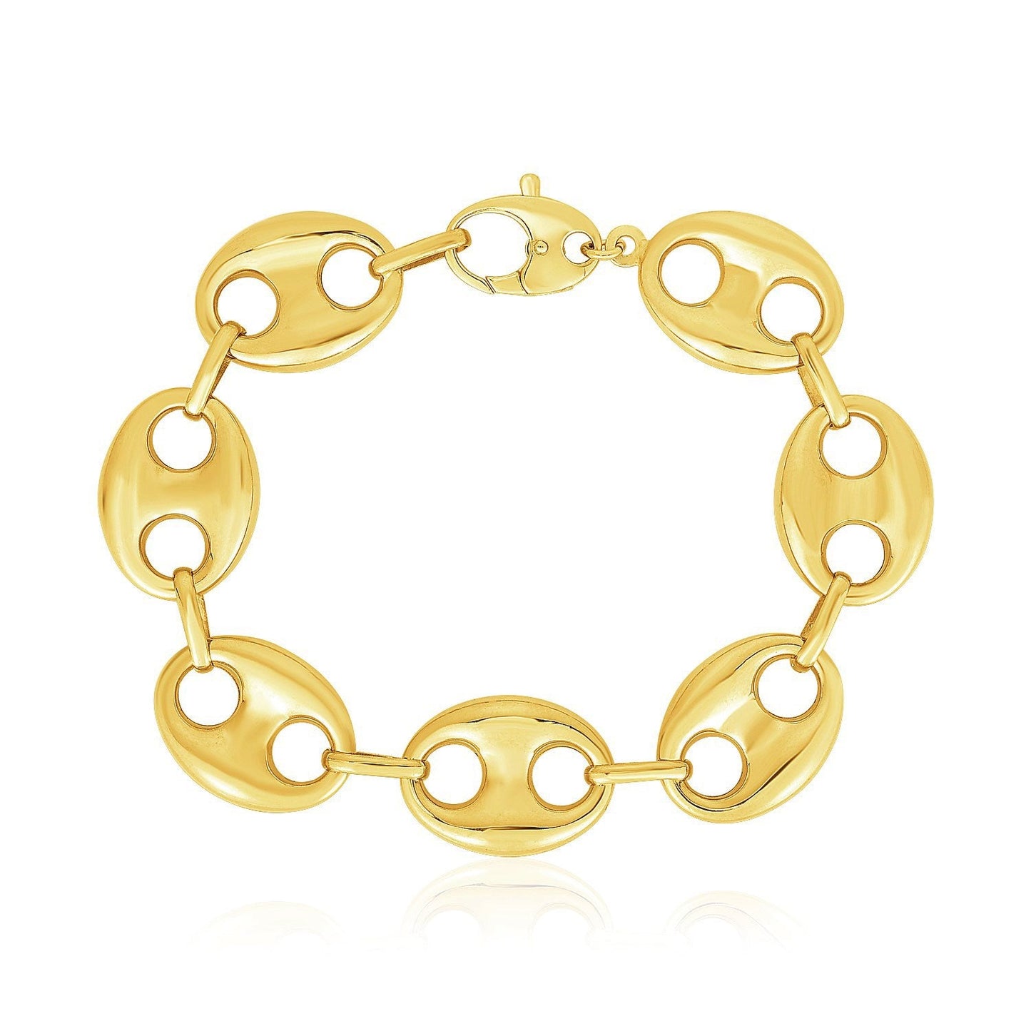 14k Gelbgold Hochglanz Poliertes, Leicht Aufgeblähtes Mariner-Gliederarmband (21,00 mm)