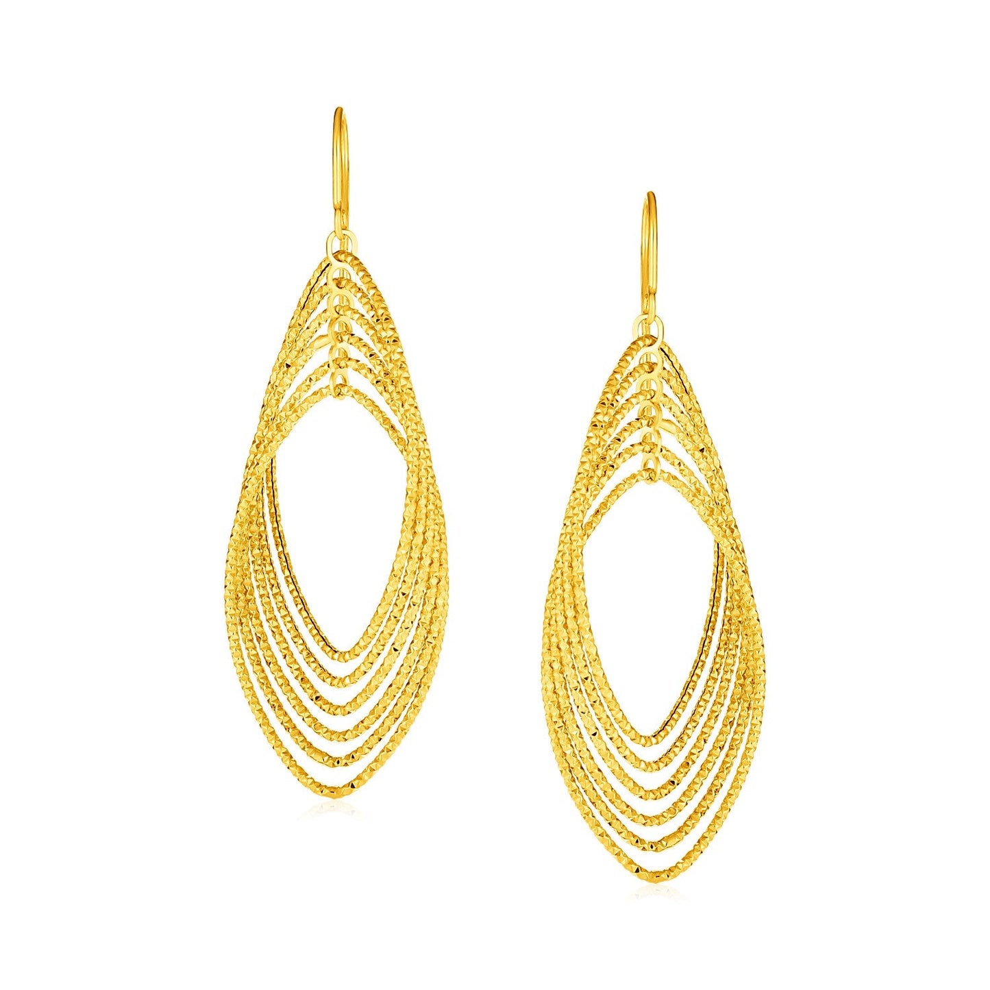 14k Yellow Gold Post Earrings with Textured Marquise Shapes - ThisandThatShoppe