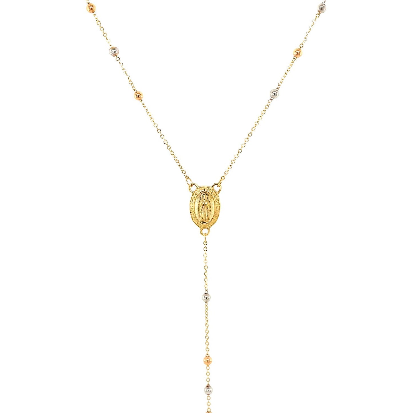 14k Tri Color Gold Lariat Rosary Necklace - ThisandThatShoppe
