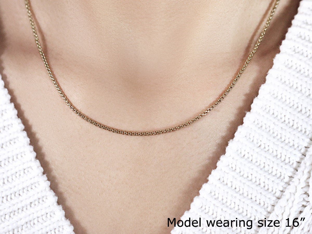 14k Yellow Gold Solid Round Box Chain 1.6 mm - ThisandThatShoppe