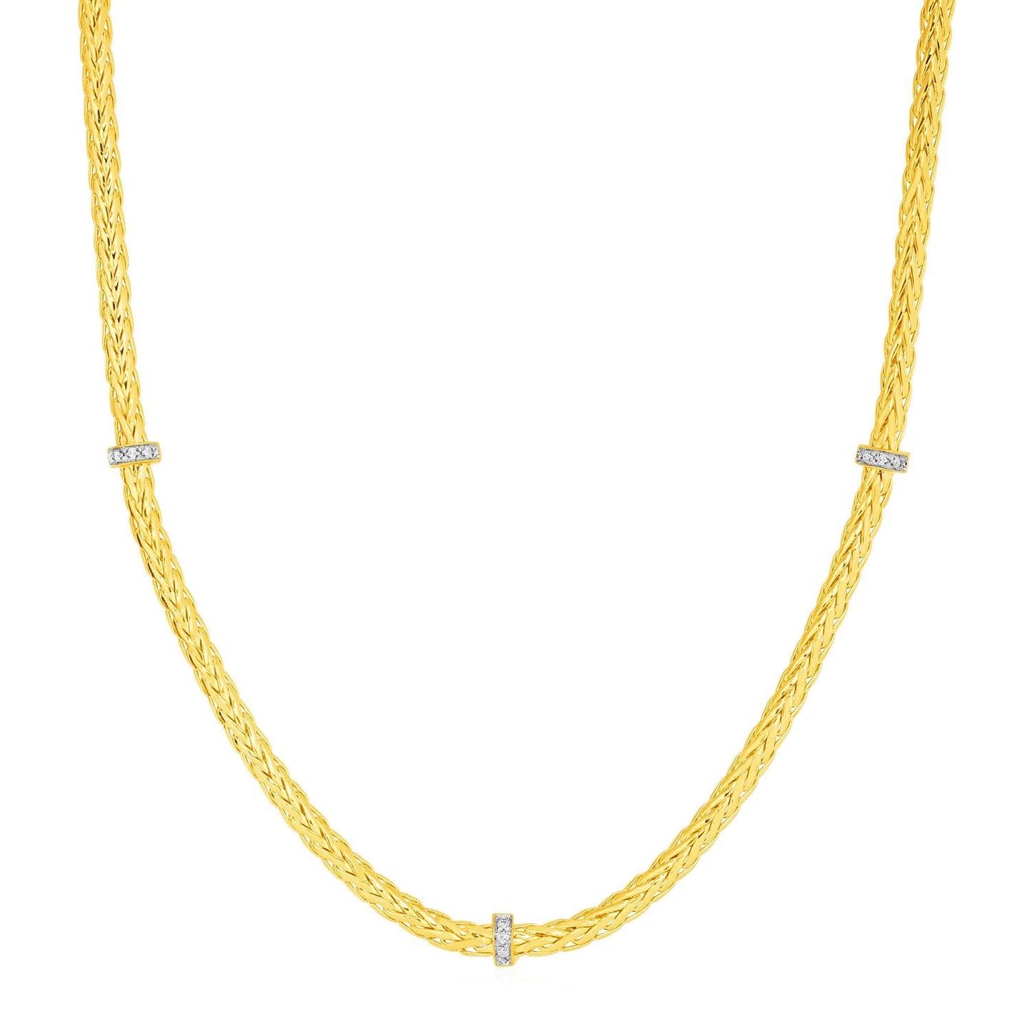 Woven Rope Necklace with Diamond Accents in 14k Yellow Gold - ThisandThatShoppe