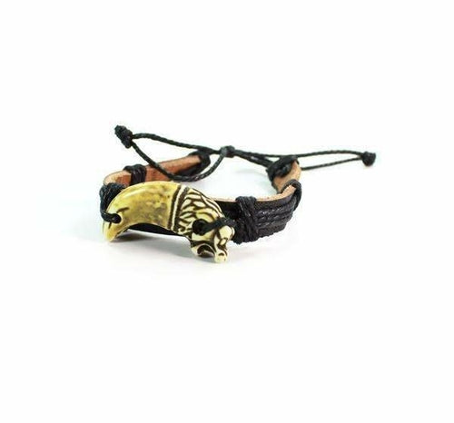 Drachenzahn Lederarmband Verstellbar Tribal Handgefertigt