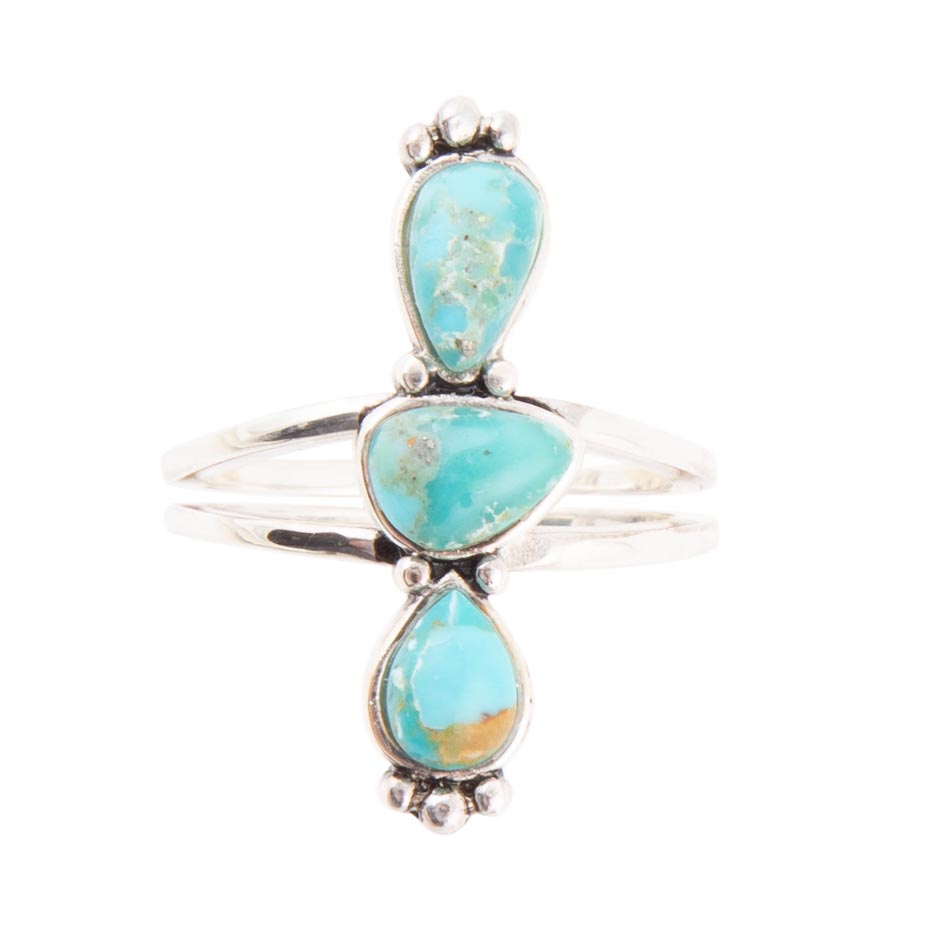 Linear Triple Stone Blue Turquoise and Sterling Silver Ring - ThisandThatShoppe