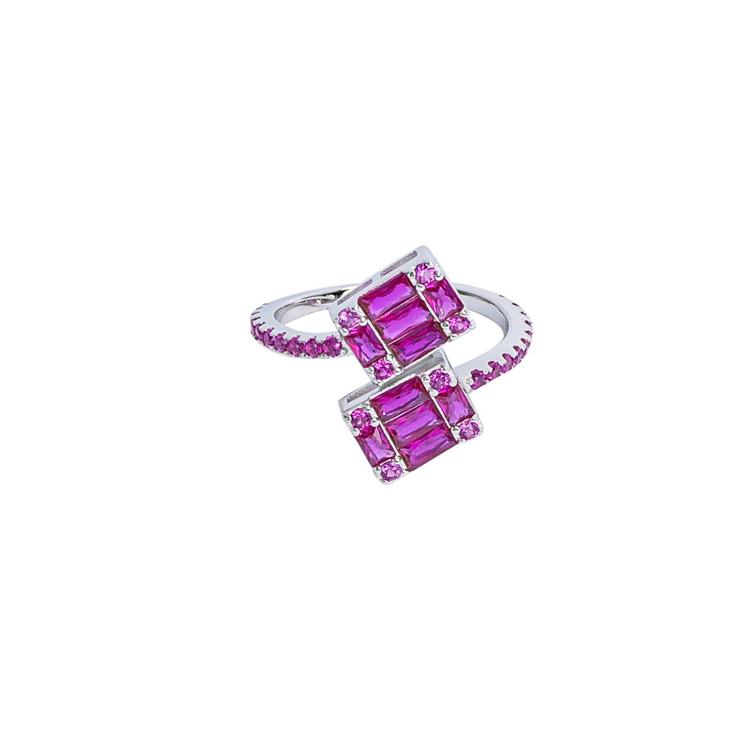 Verstellbarer Rubin CZ Statement-Ring – Doppeltes Einstein-Design | Sterlingsilber