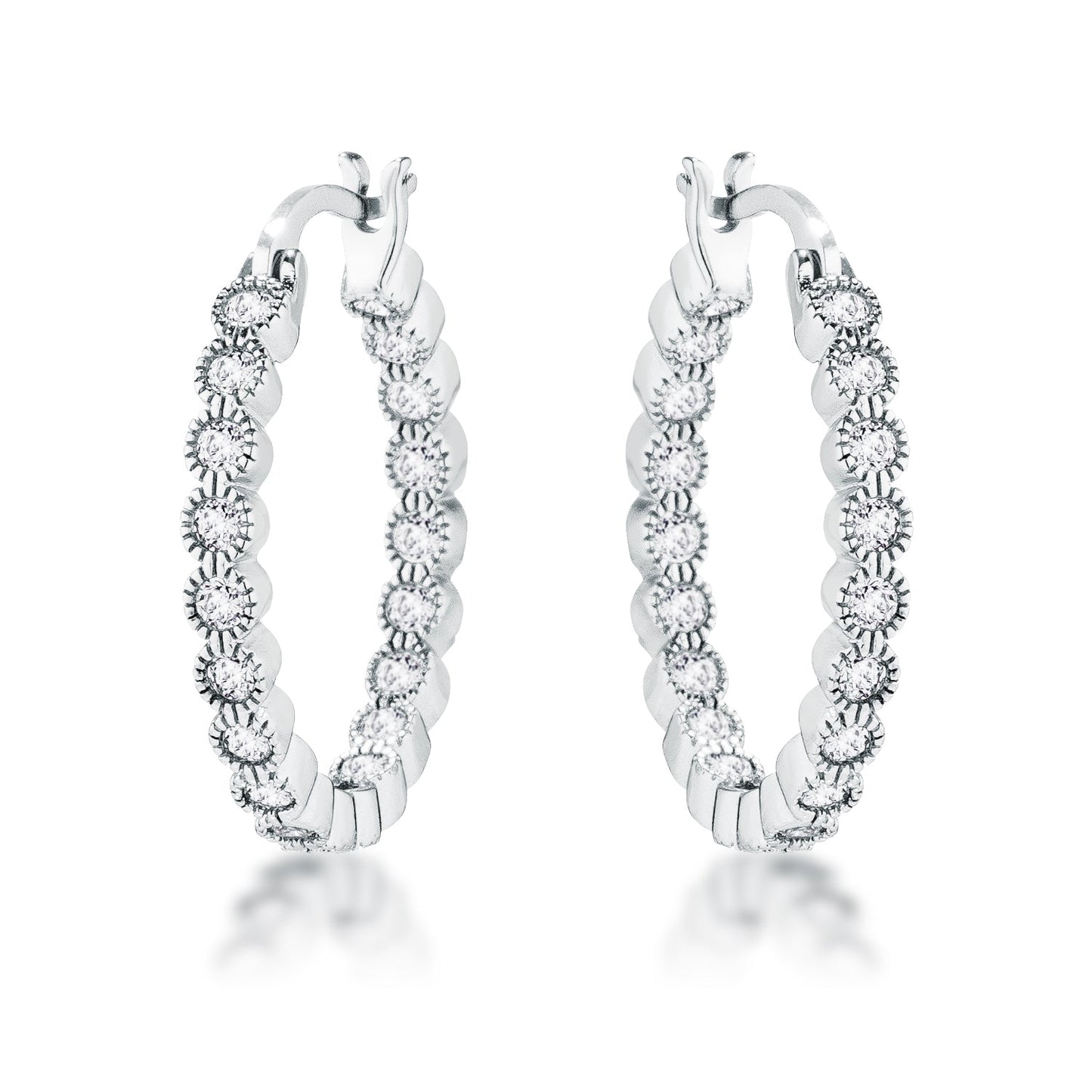 Dotted CZ Round Bezel Hoop Earrings