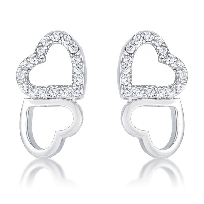 .17 Ct Melded Hearts and CZ Stud Earrings - ThisandThatShoppe