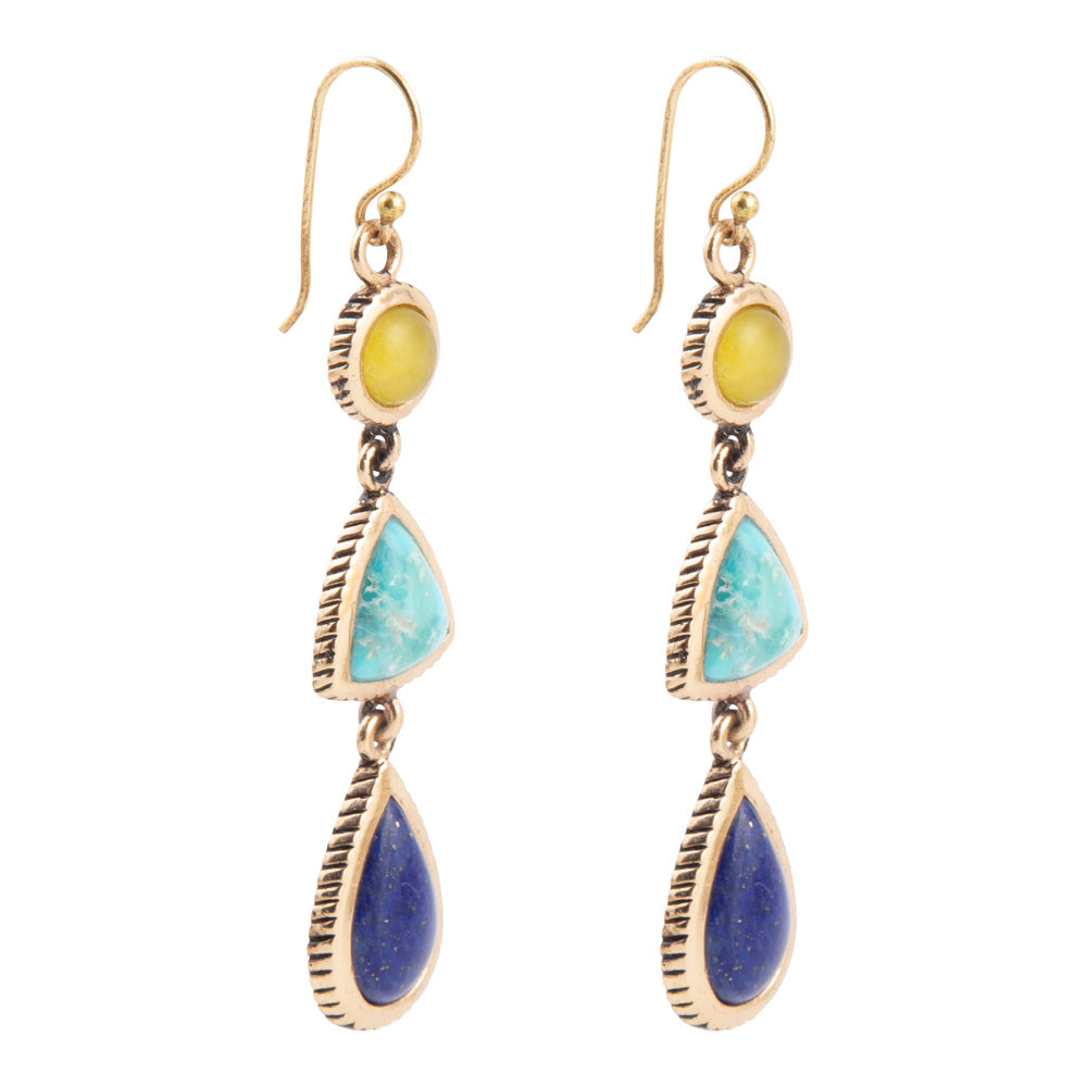 Yellow Quartz and Blue Turquoise Golden Drop Earrings - ThisandThatShoppe