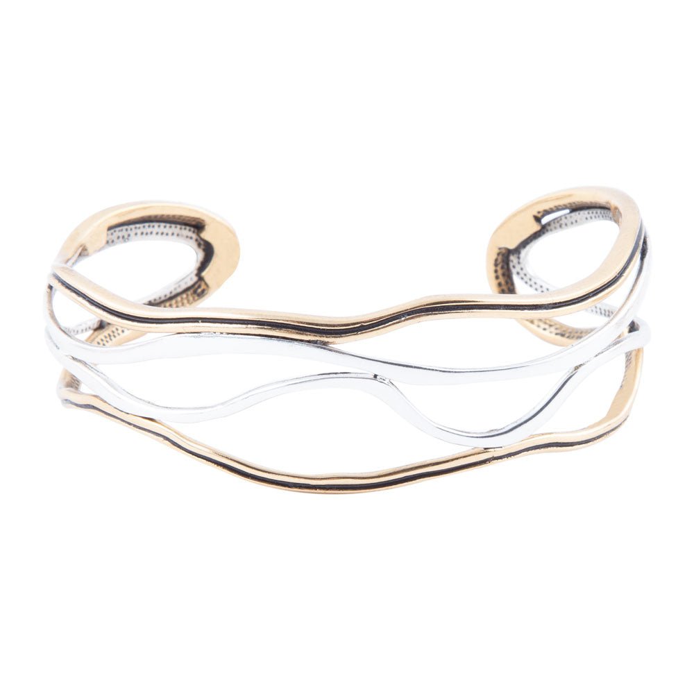 Fresh Two Toned Sterling Silver and Bronze Cuff Bracelet - ThisandThatShoppe